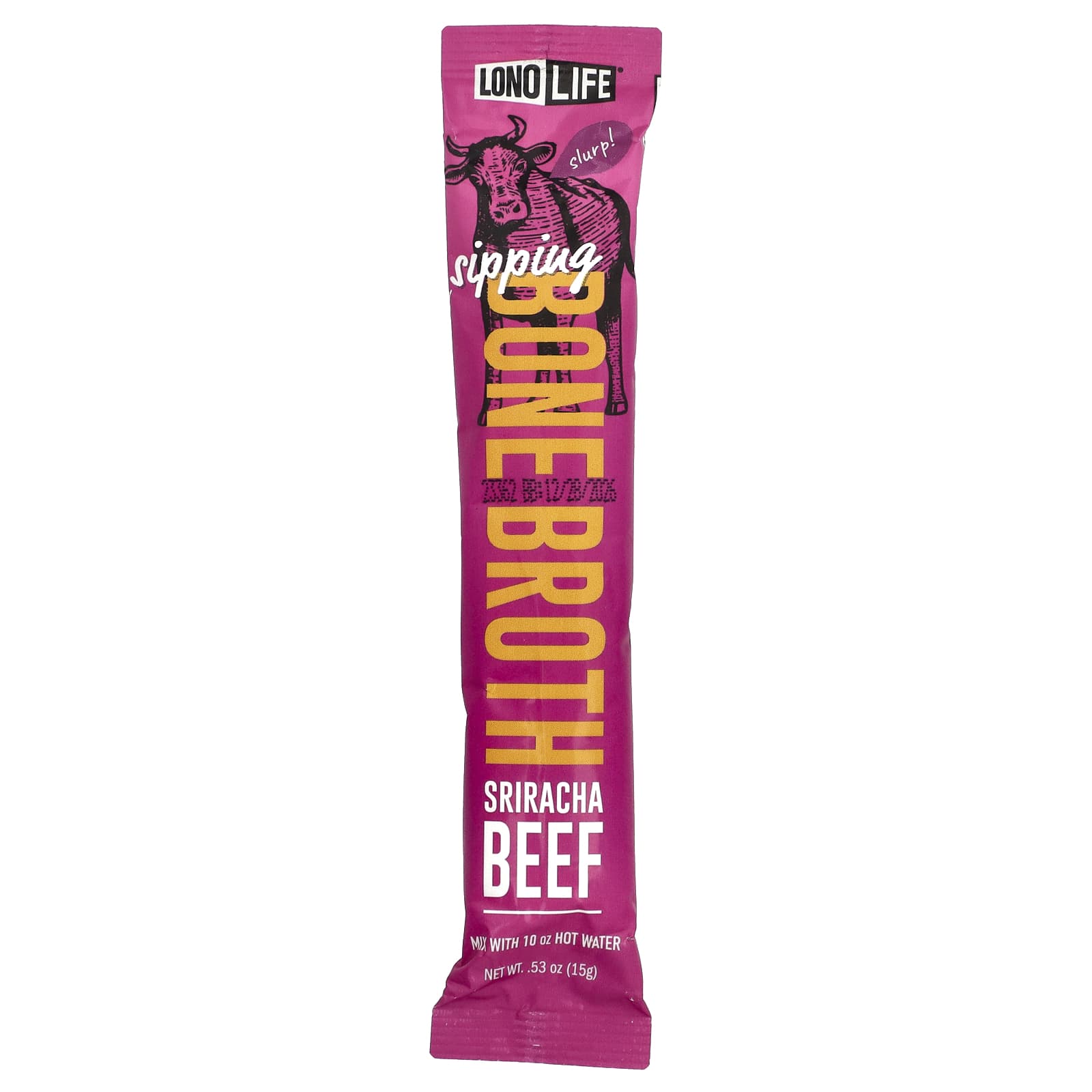 Lonolife, Sipping Bone Broth, Sriracha Beef, 4 Single Serve Sticks, 0.53 oz (15 g) Each