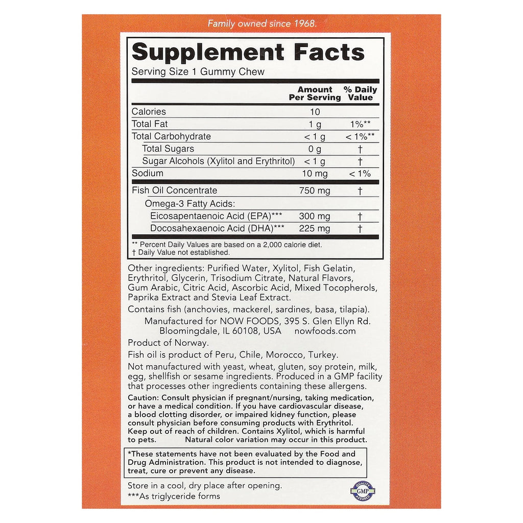NOW Foods, Omega-3 Fish Oil Gummy Chews, Passion Fruit, 36 Gummy Chews