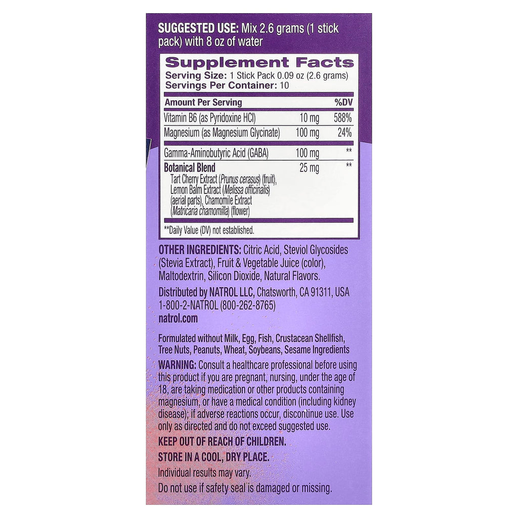 Natrol, Sleep & Restore, Calming Drink Mix, Melatonin Free, Cherry, 10 Stick Packs, 0.09 oz (2.6 g) Each