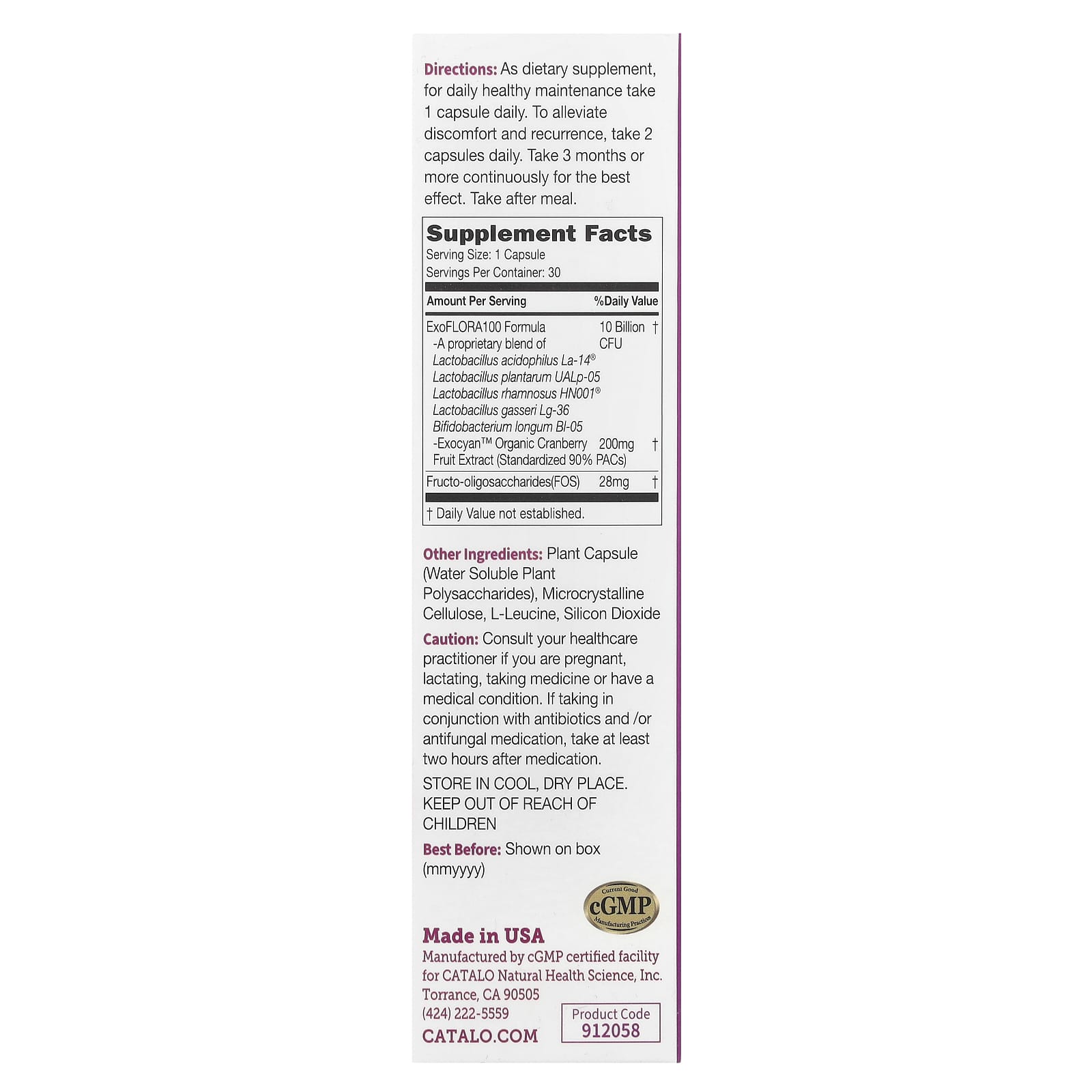 CATALO, Women's Vaginal Flora Probiotics, 30 Vegetarian Capsules
