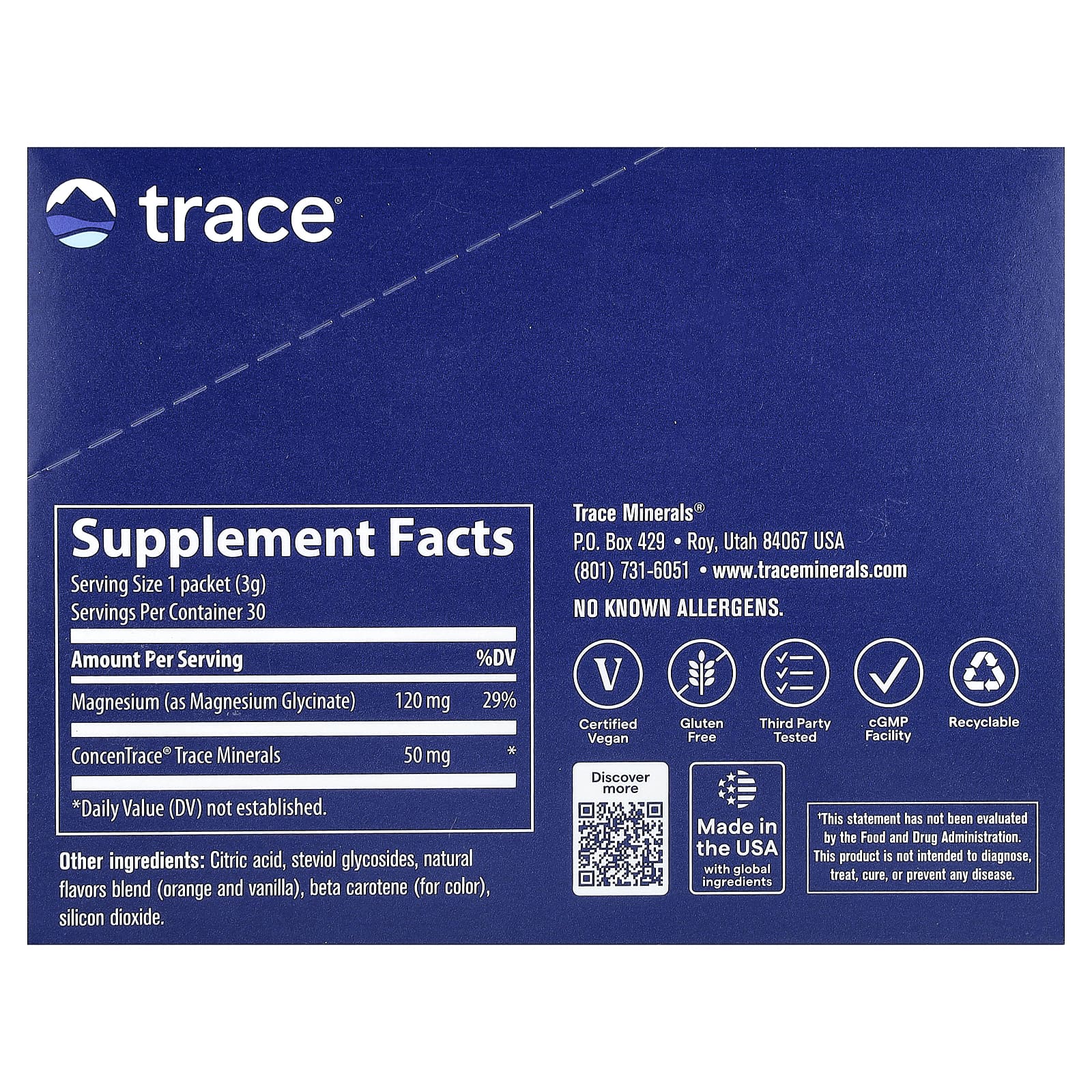 Trace, Magnesium Glycinate Powder, Orange Dream, 30 Packets, 0.11 oz (3 g) Each