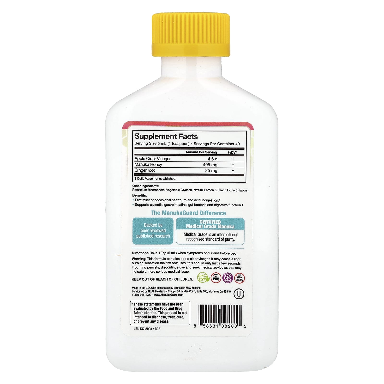ManukaGuard, Medical Grade Manuka Honey, Natural Lemon Peach, 6.8 oz (200 ml)