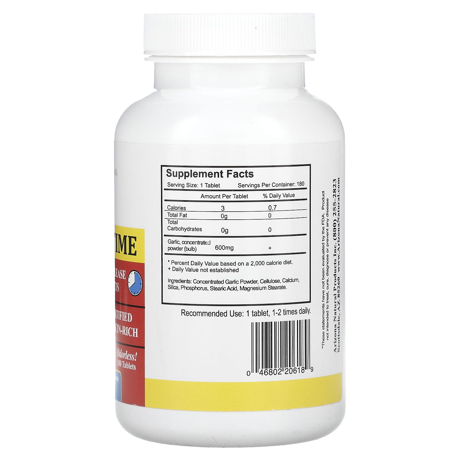 Arizona Natural, Garlic Time, 600 mg , 180 Tablets