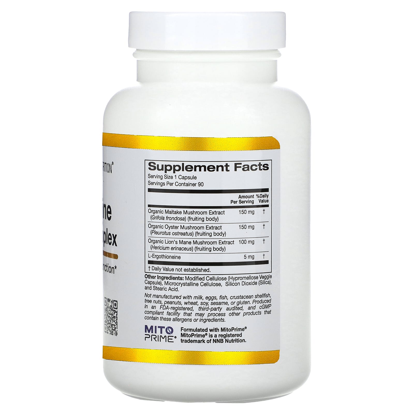 California Gold Nutrition, Ergothioneine Mushroom Complex with Organic Maitake, Organic Oyster, Organic Lion's Mane Mushroom Extracts and L-Ergothioneine, 90 Veggie Capsules