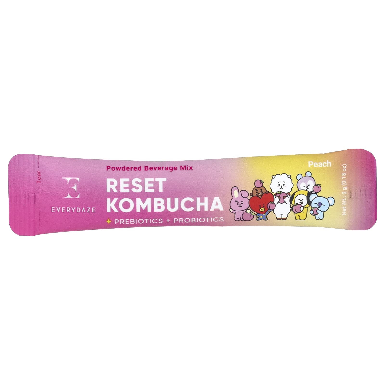 Everydaze, Reset Kombucha, Powdered Beverage Mix, Peach, 10 Packets, 0.18 oz (5 g) Each