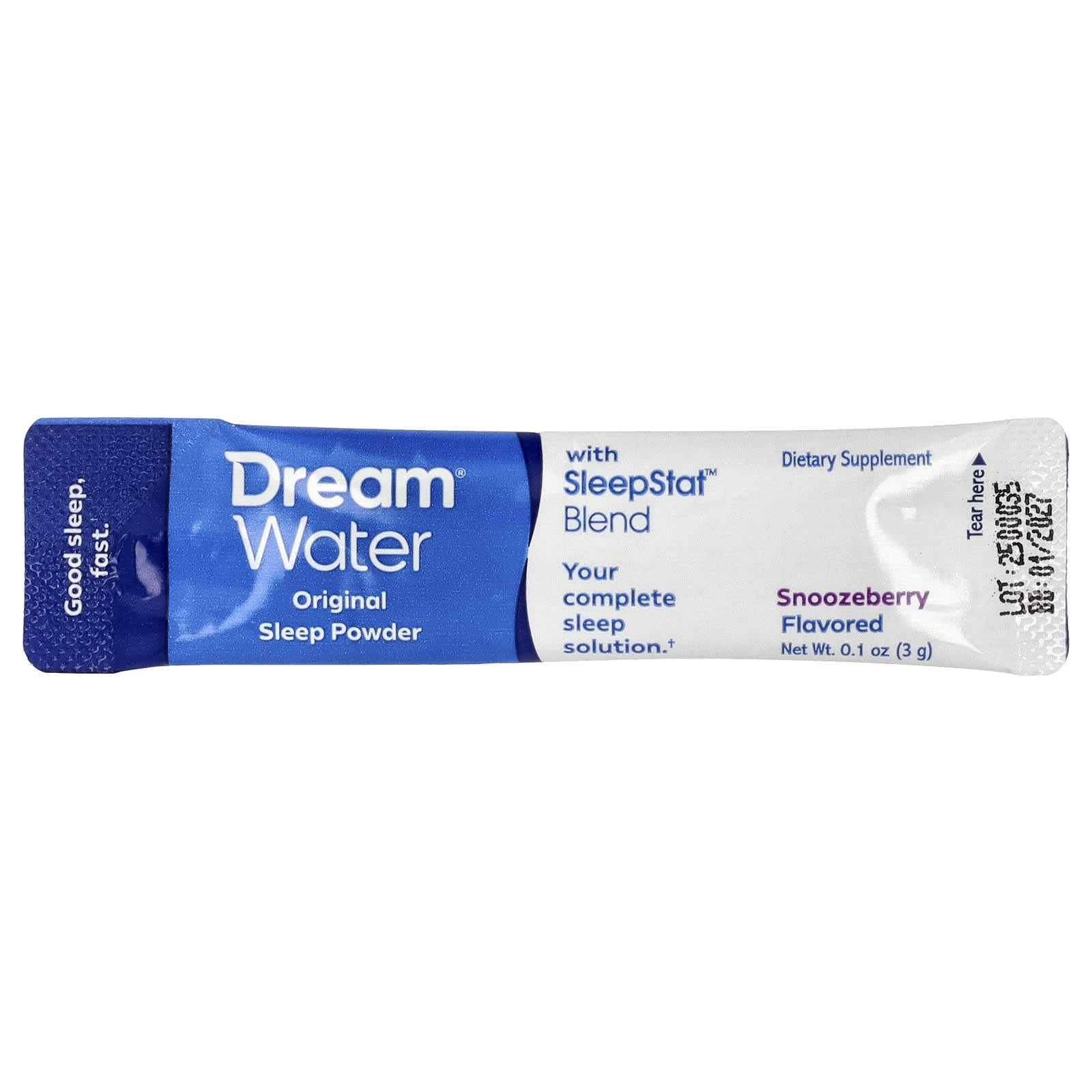 Dream Water, Original Sleep Powder with SleepStat™ Blend, Snoozeberry, 10 Stick Packs, 0.1 oz (3 g) Each