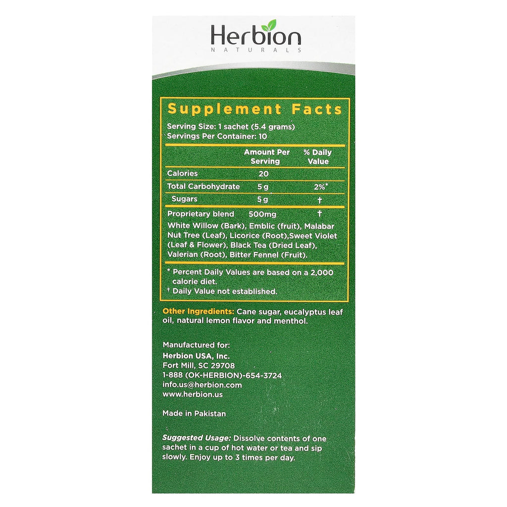 Herbion Naturals, Respiratory Care, Herbal Granules, Natural Lemon, 10 Sachets, 0.19 oz (5.4 g) Each