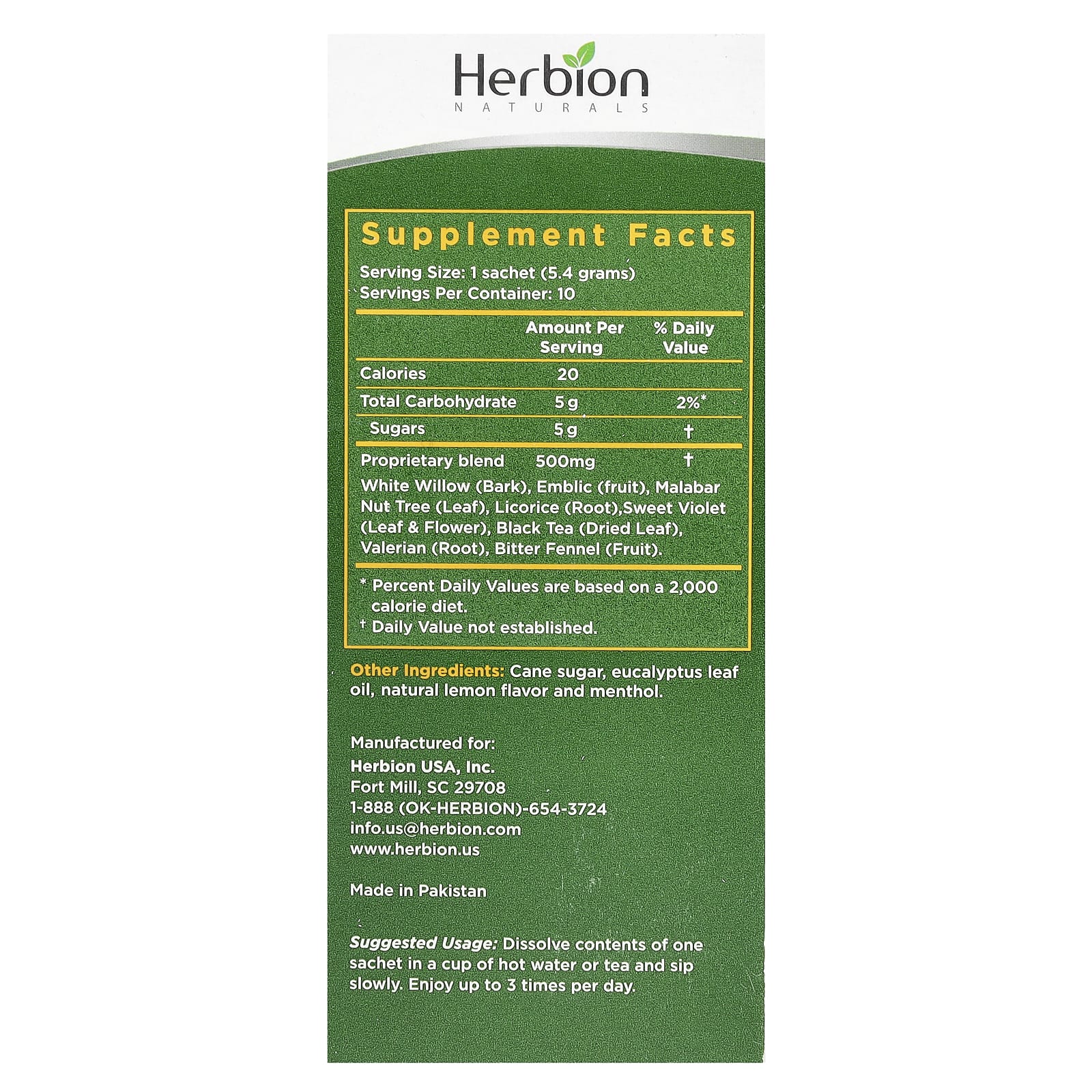 Herbion Naturals, Respiratory Care, Herbal Granules, Natural Lemon, 10 Sachets, 0.19 oz (5.4 g) Each