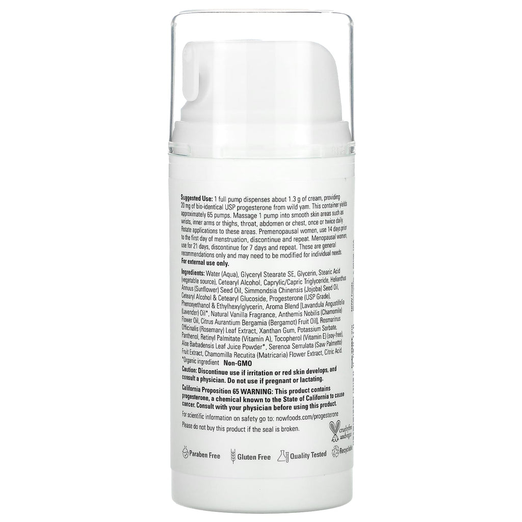 NOW Foods, Solutions, Progesterone from Wild Yam, Balancing Skin Cream, Calming Lavender, 3 oz (85 g)