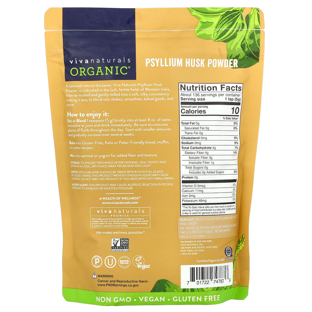 Viva Naturals, Organic Psyllium Husk Powder, 24 oz (680 g)