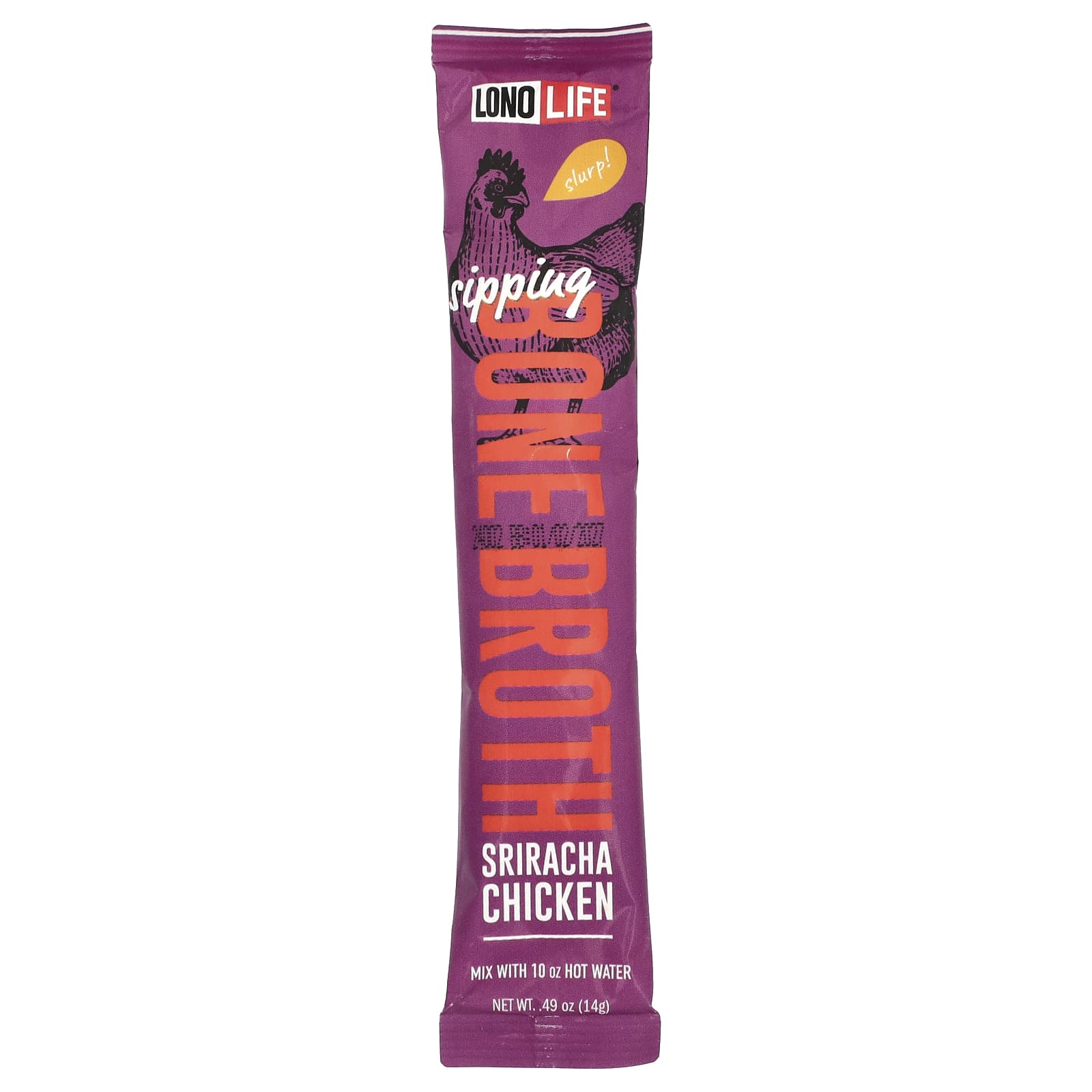 Lonolife, Sipping Bone Broth, Sriracha Chicken, 4 Single Serve Sticks, 0.49 oz (14 g) Each