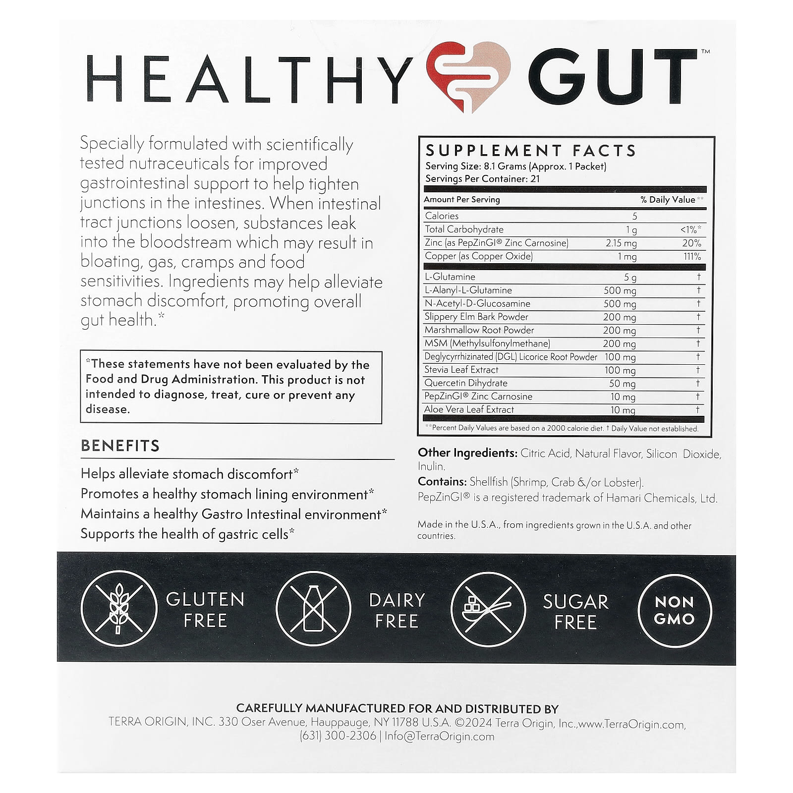 Terra Origin, Healthy Gut™, Berry , 21 On The Go Packets, 0.26 oz (8.1 g) Each