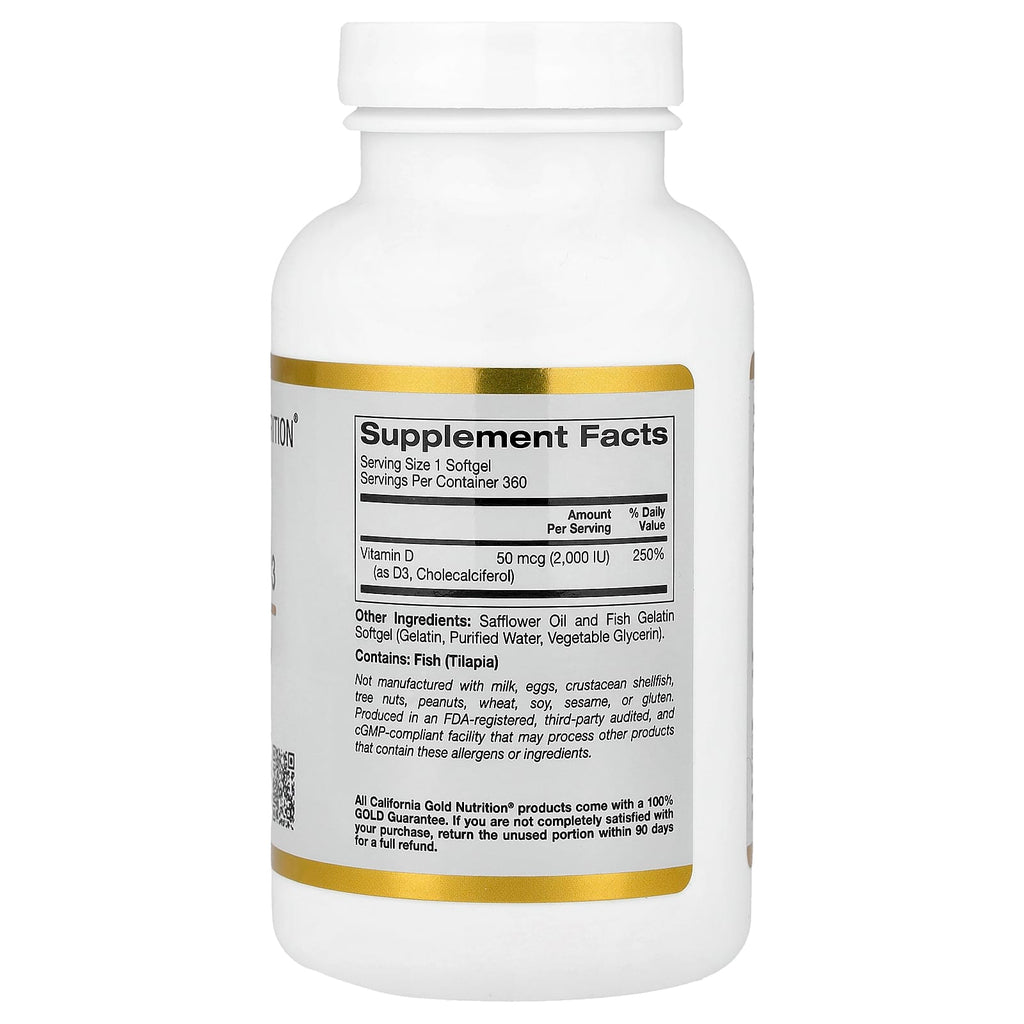 California Gold Nutrition, Vitamin D3, 50 mcg (2,000 IU), 360 Fish Gelatin Softgels