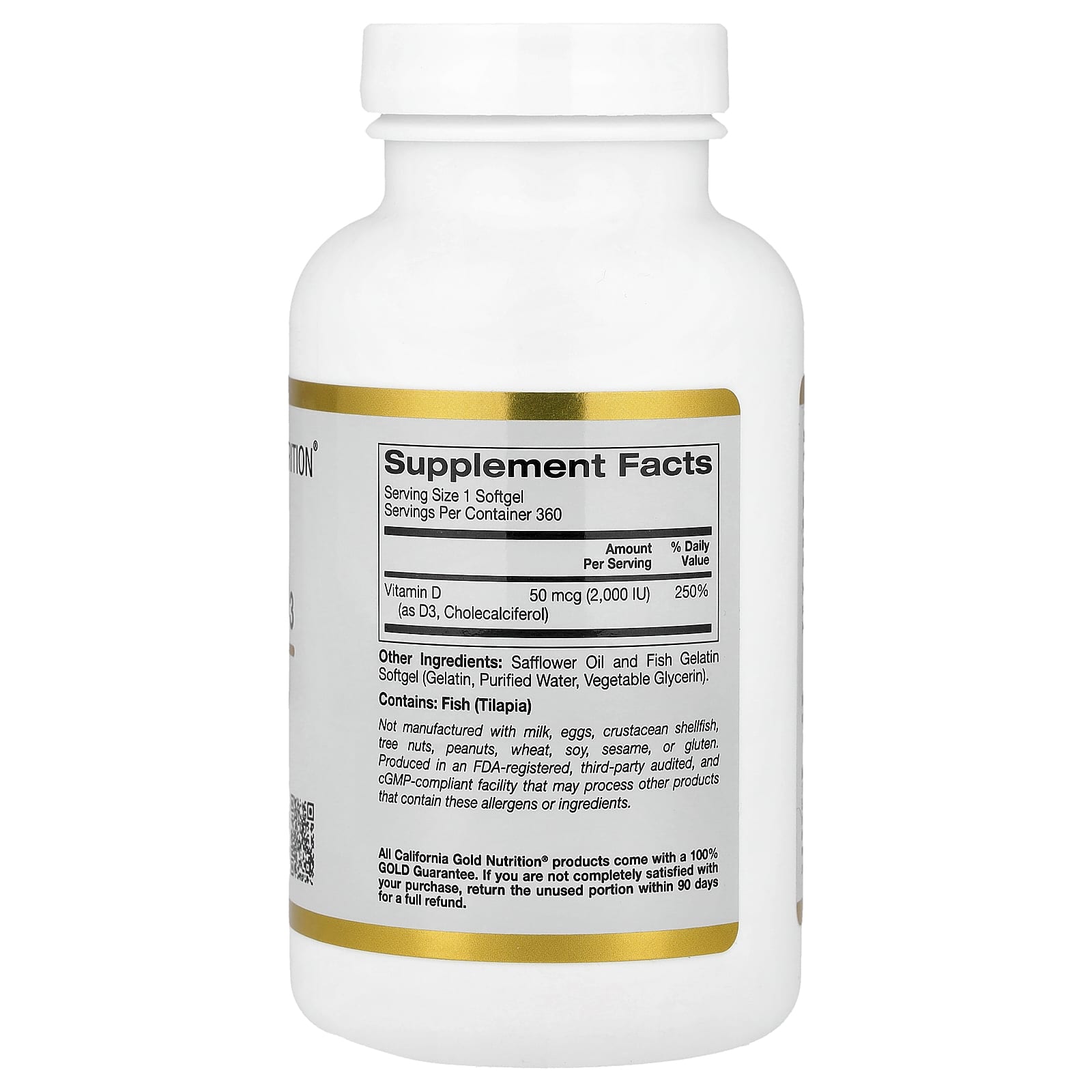 California Gold Nutrition, Vitamin D3, 50 mcg (2,000 IU), 360 Fish Gelatin Softgels