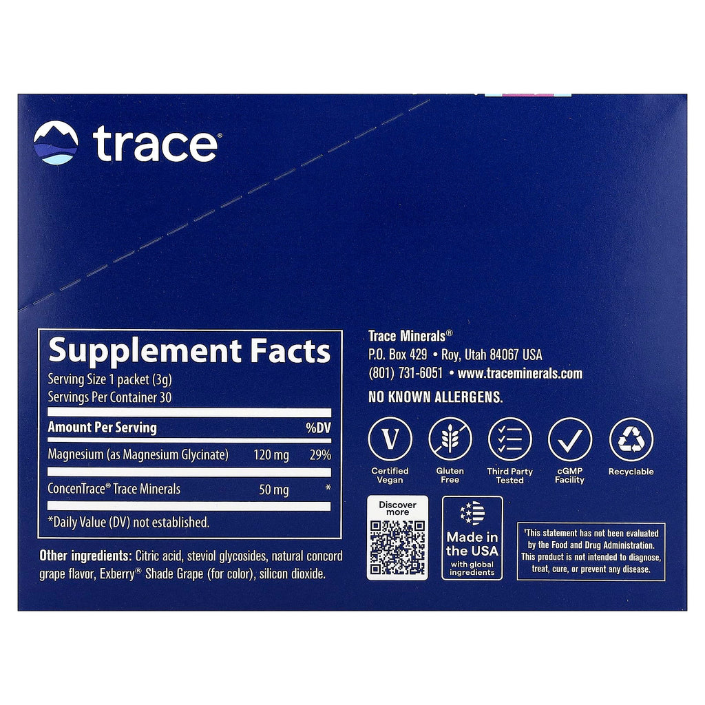 Trace, Magnesium Glycinate Powder, Grape, 30 Packets, 0.11 oz (3 g) Each
