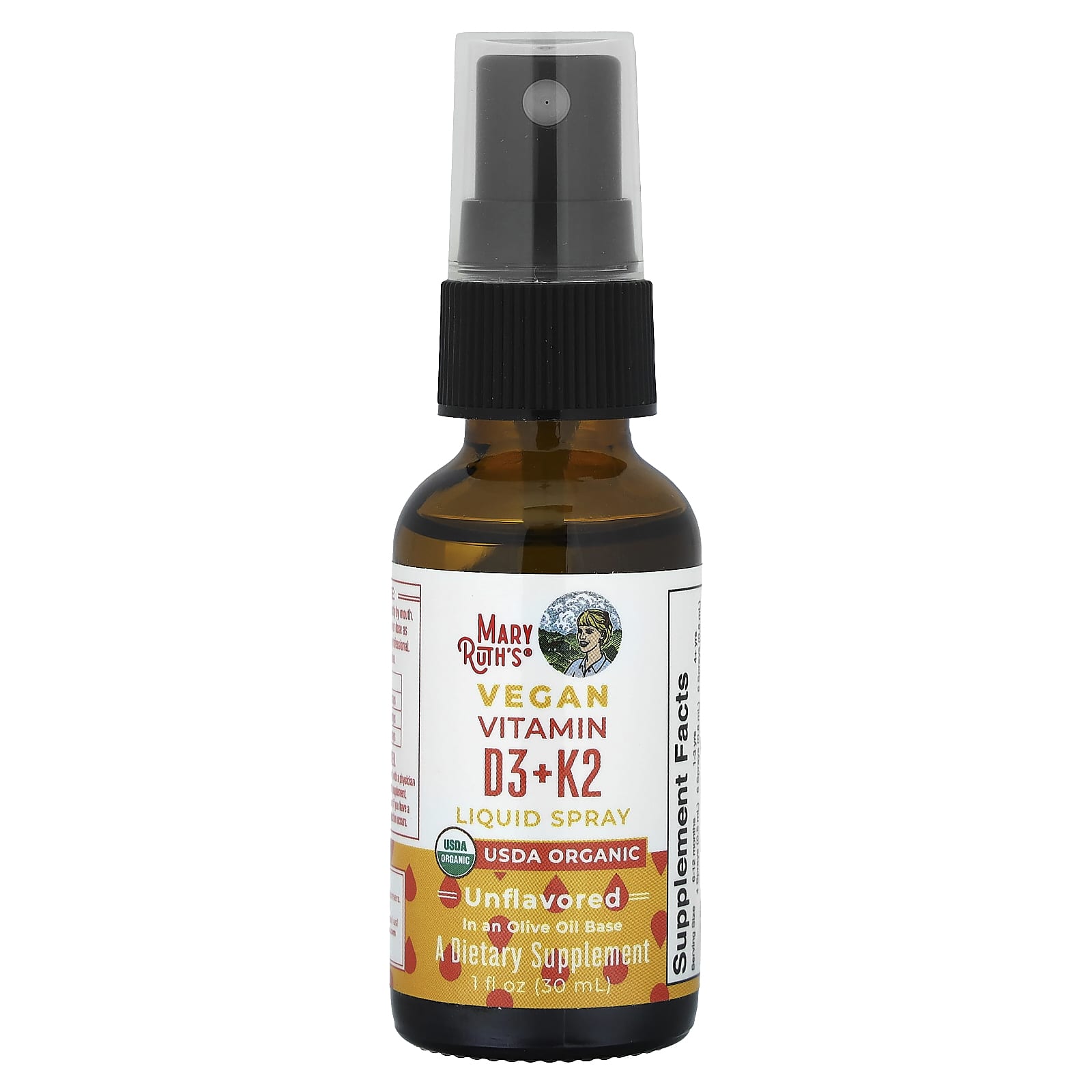 MaryRuth's, Vegan Vitamin D3 + K2 Liquid Spray, Unflavored, 1 fl oz (30 ml)