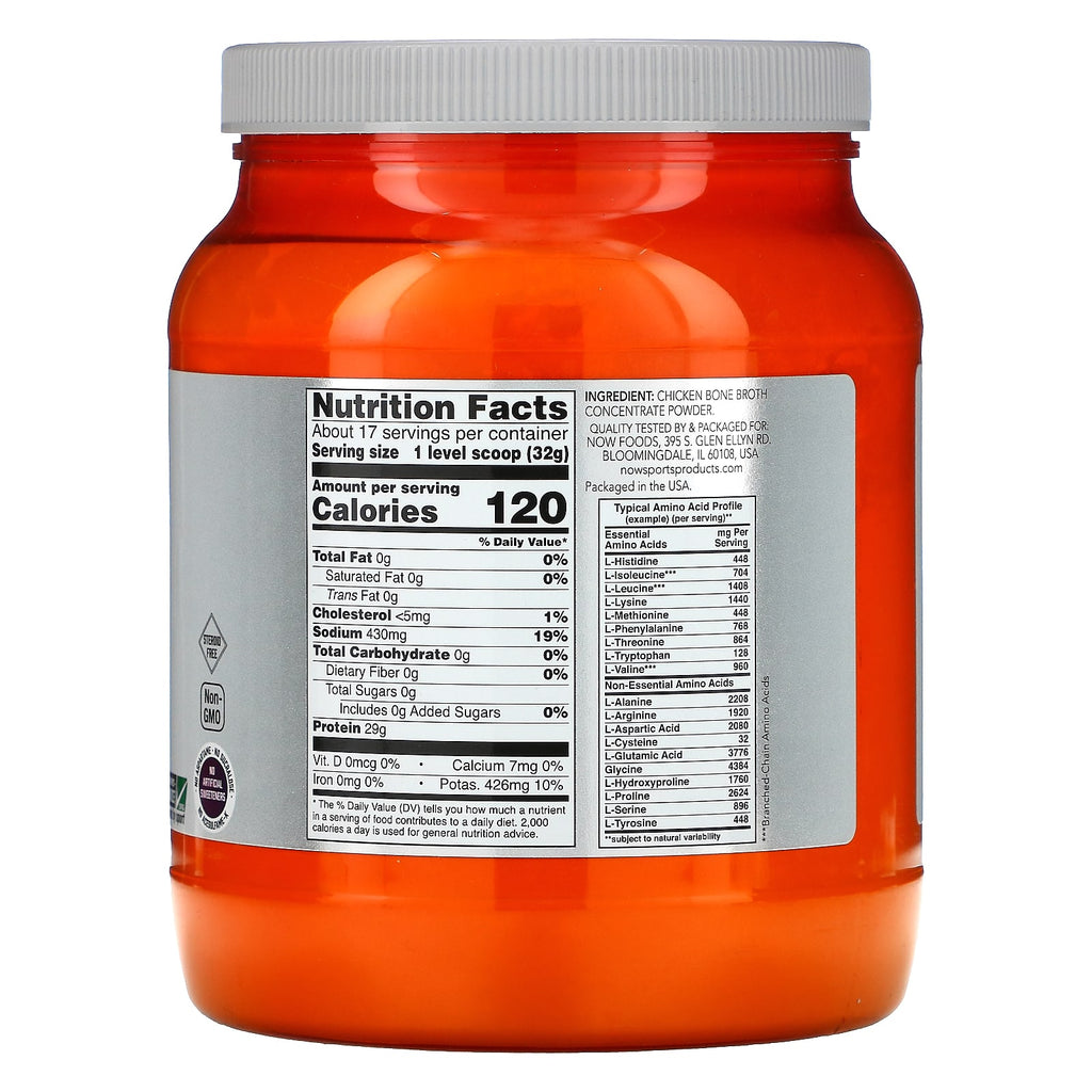 NOW Foods, Sports, Chicken Bone Broth Protein Powder, 1.2 lbs (544 g)