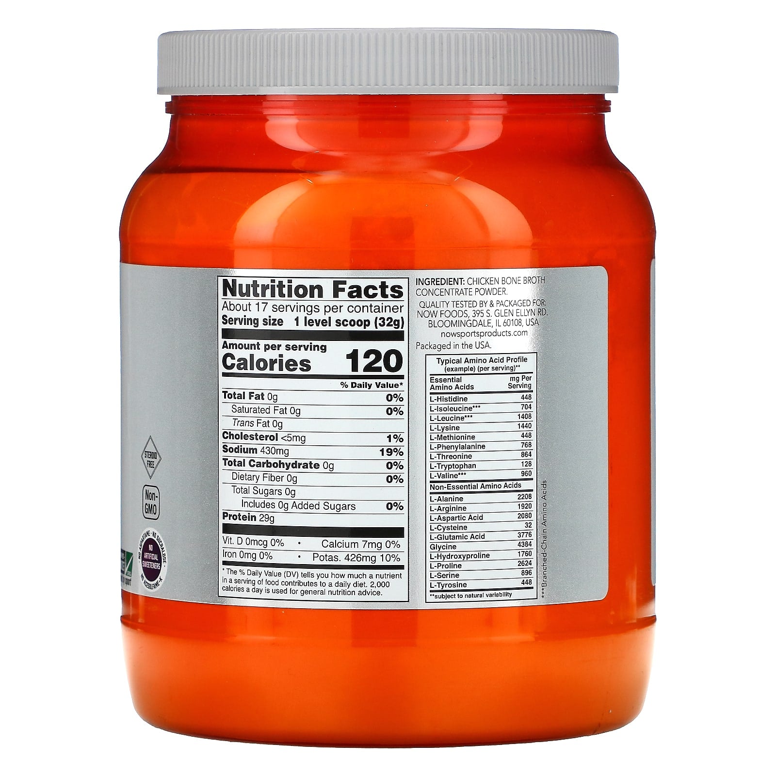 NOW Foods, Sports, Chicken Bone Broth Protein Powder, 1.2 lbs (544 g)