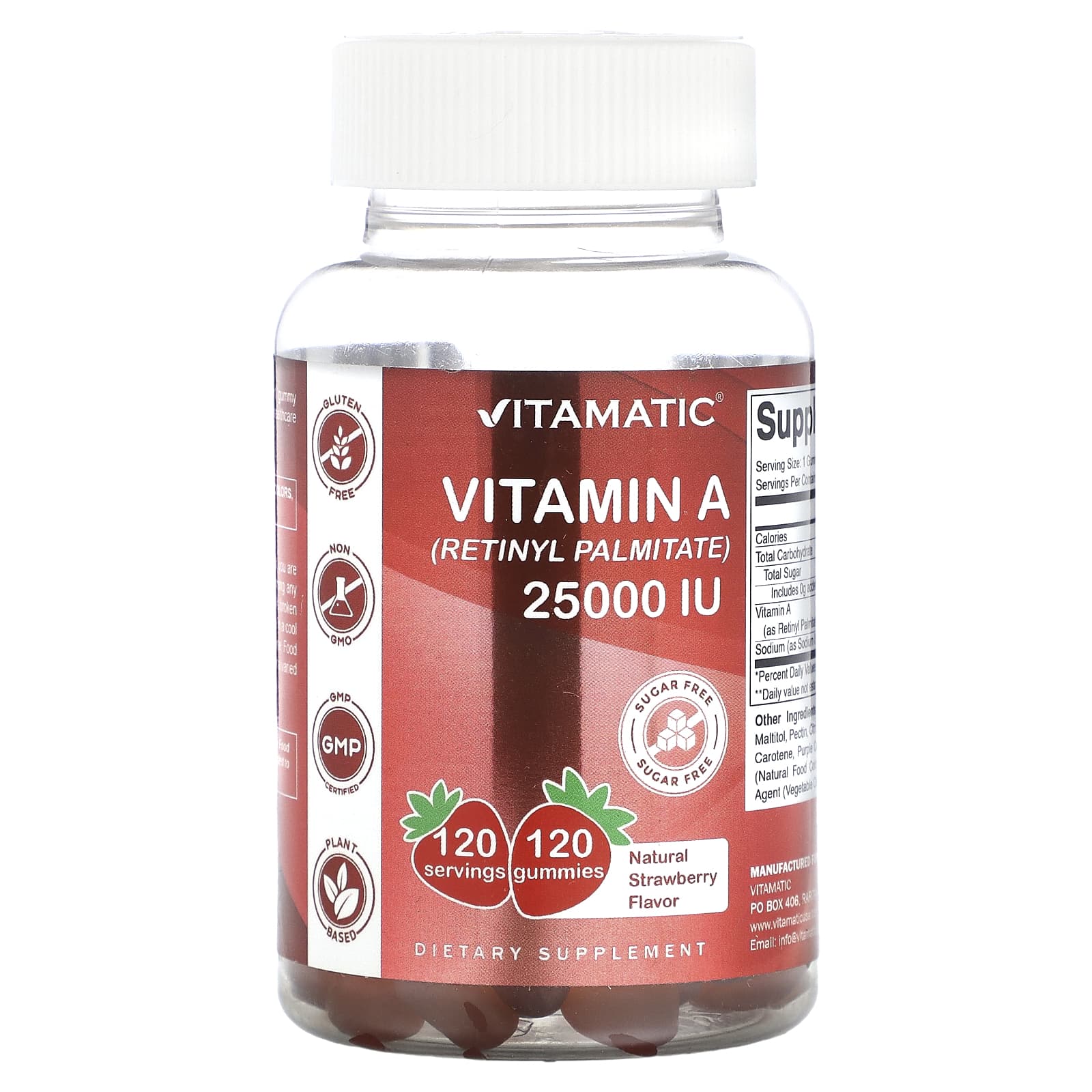 Vitamatic, Vitamin A (Retinyl Palmitate), Natural Strawberry, 25,000 IU, 120 Gummies