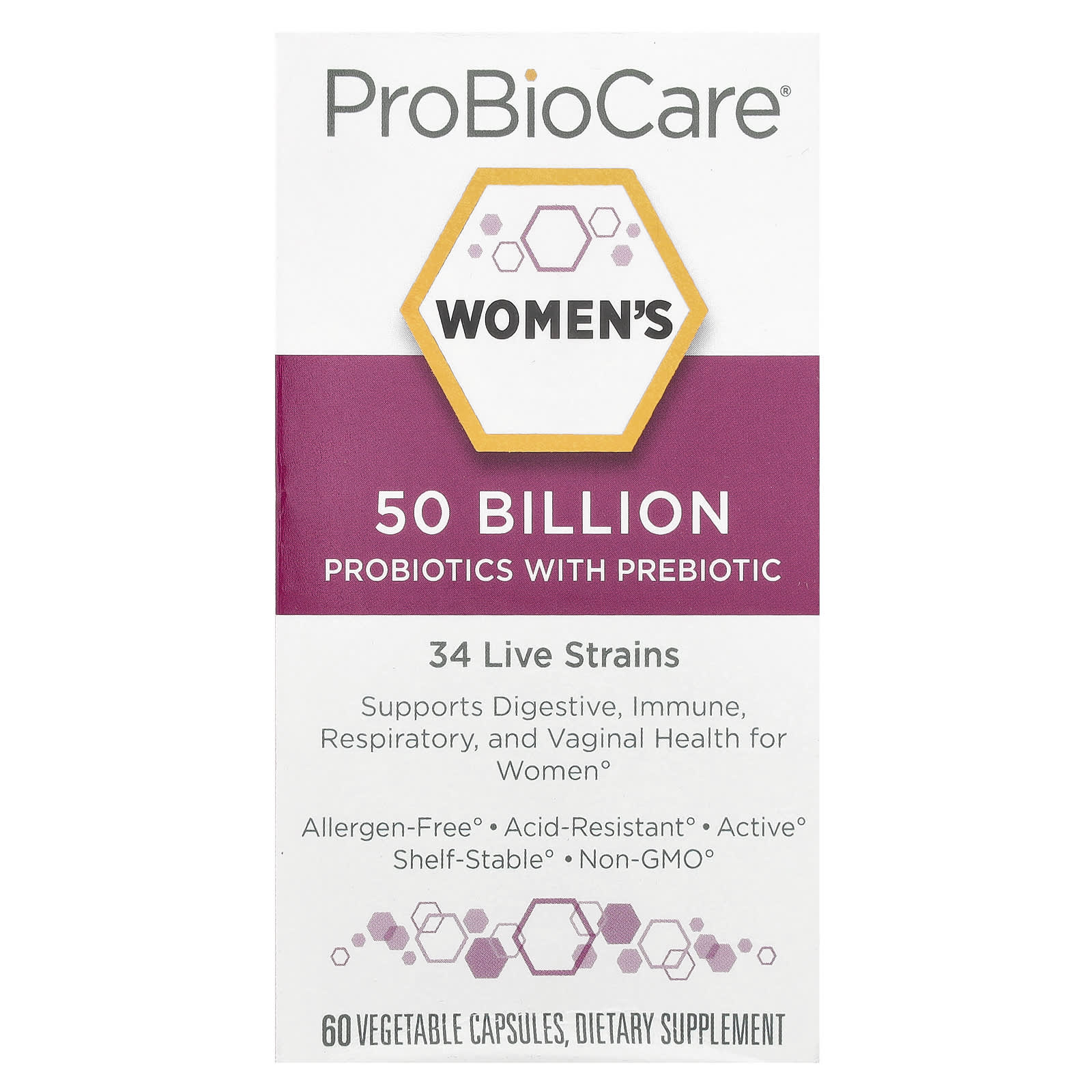 ProBioCare, Women's Probiotics With Prebiotic, 50 Billion, 60 Vegetable Capsules