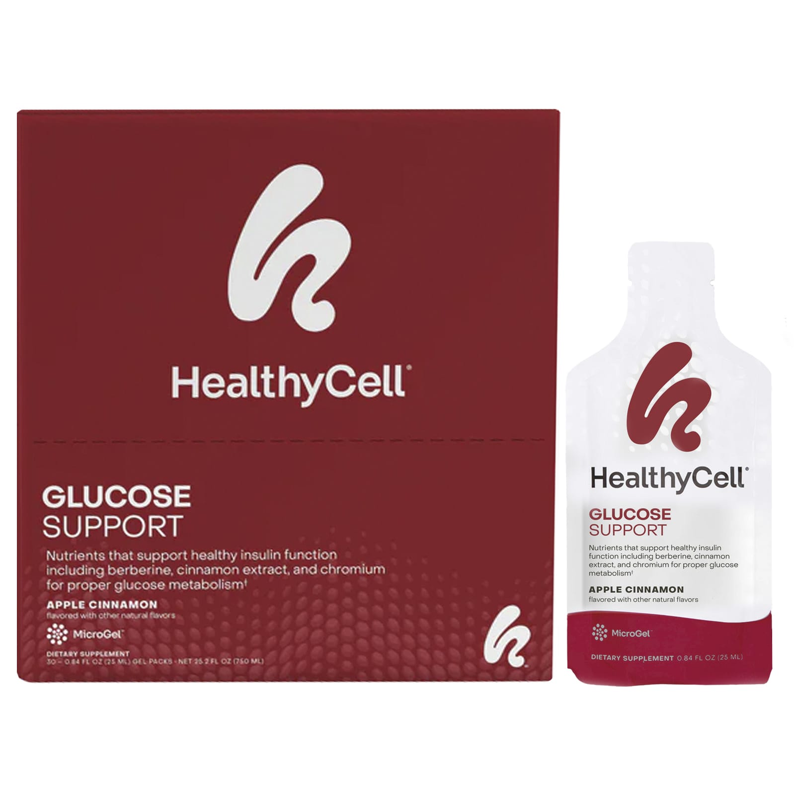HealthyCell, Glucose Support, Apple Cinnamon, 30 Gel Packs, 0.84 fl oz ( 25 ml)