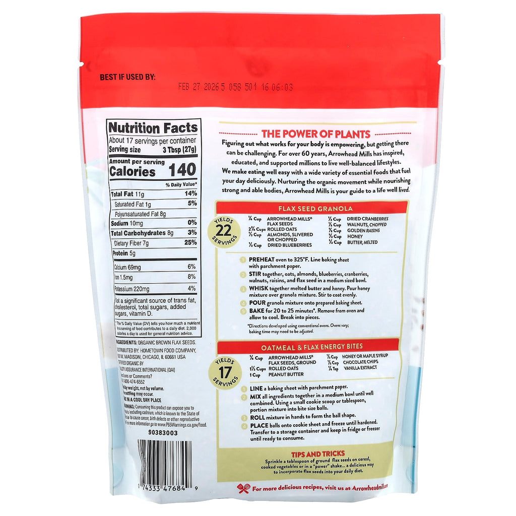 Arrowhead Mills, Organic Flax Seeds, Gluten Free, 1 lb (453 g)