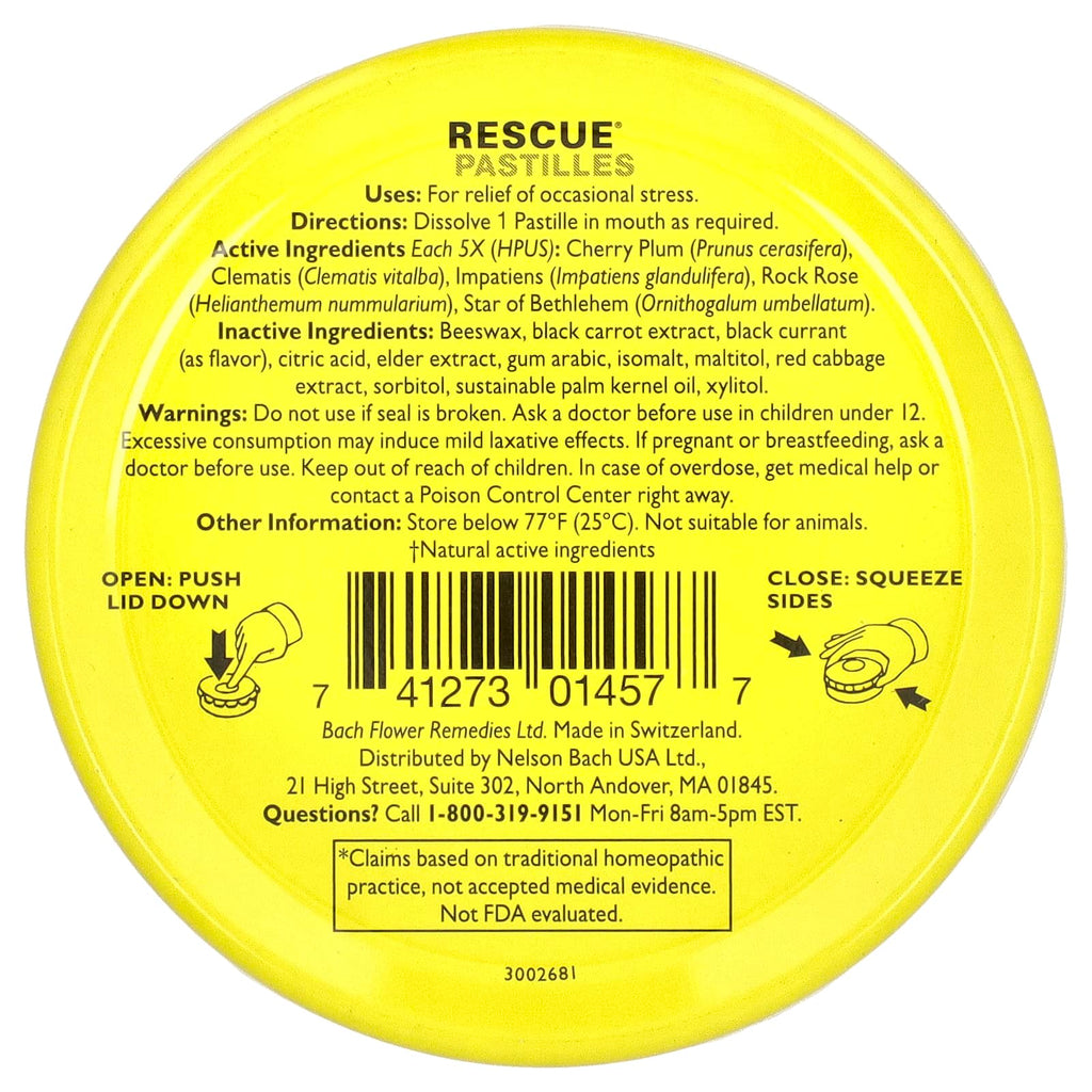 Bach, Rescue® Pastilles, Natural Stress Relief, Black Currant, 35 Pastilles, 1.7 oz (50 g)