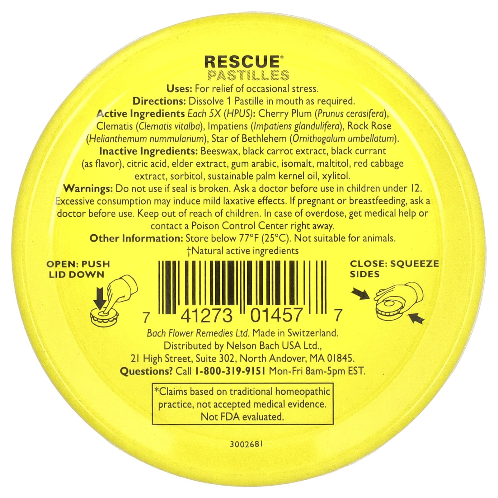 Bach, Rescue® Pastilles, Natural Stress Relief, Black Currant, 35 Pastilles, 1.7 oz (50 g)