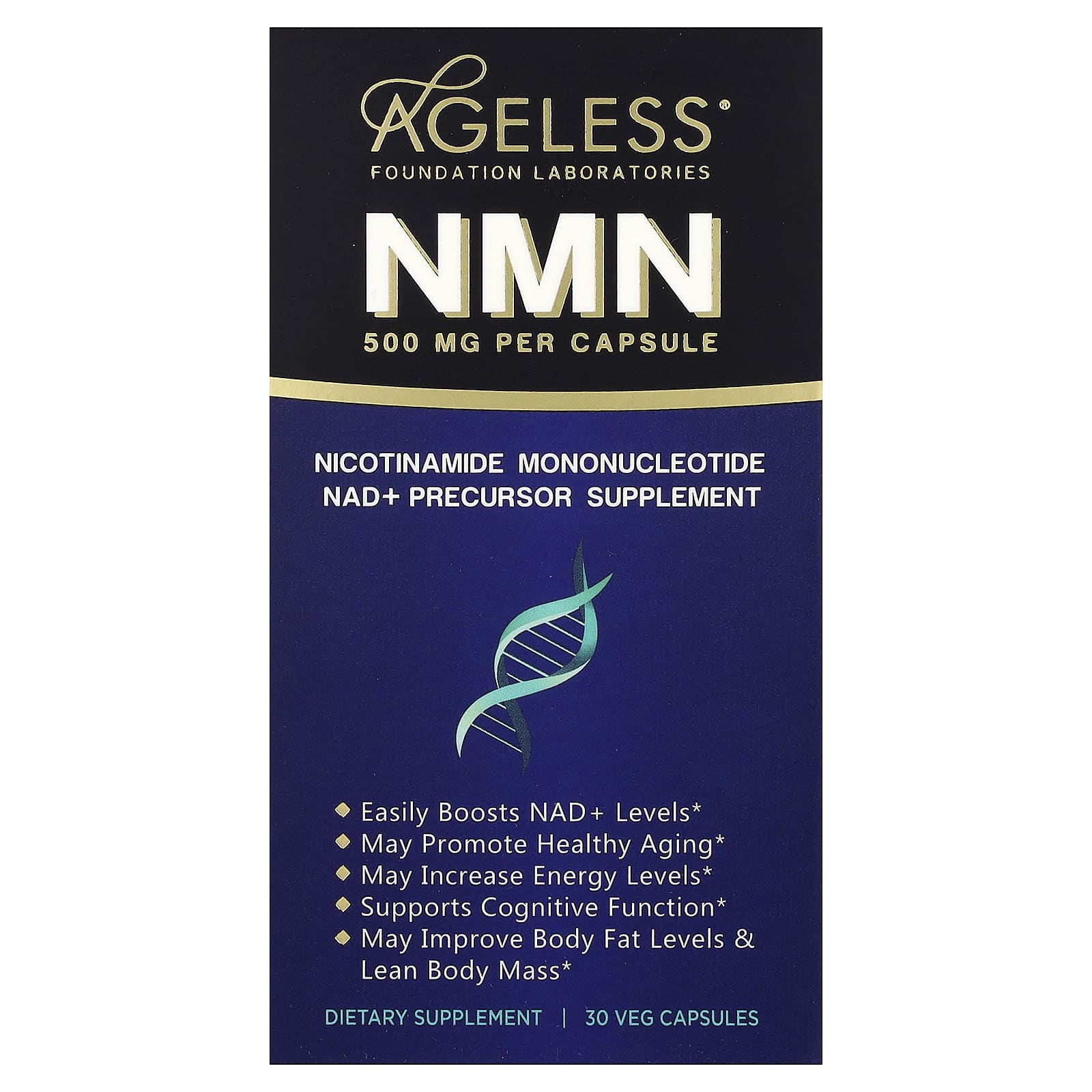 Ageless Foundation Laboratories, NMN, 500 mg, 30 Veg Capsules