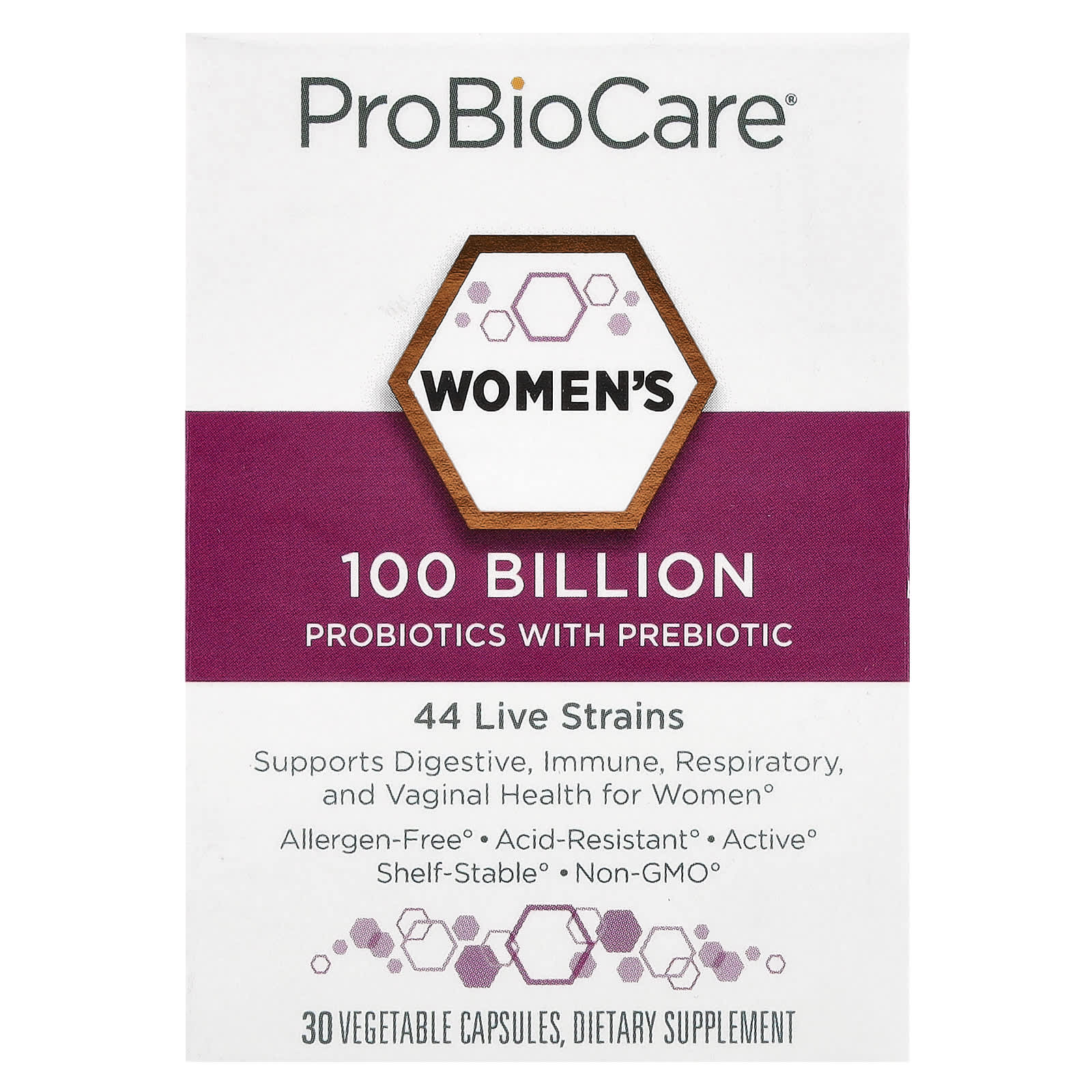 ProBioCare, Women's Probiotics With Prebiotic, 100 Billion, 30 Vegetable Capsules