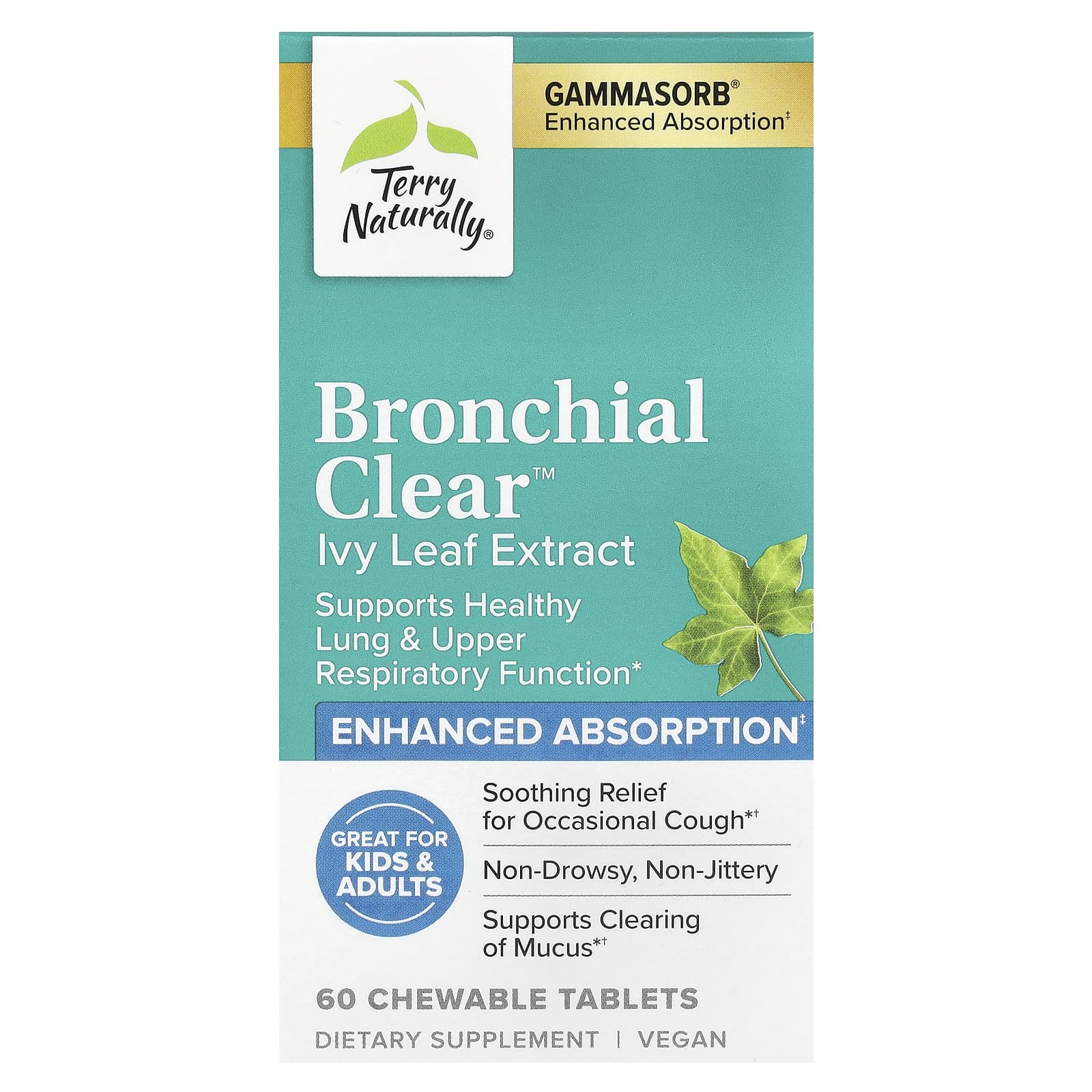 Terry Naturally, Bronchial Clear™, Ivy Leaf Extract, 60 Chewable Tablets (50 mg per Tablet)