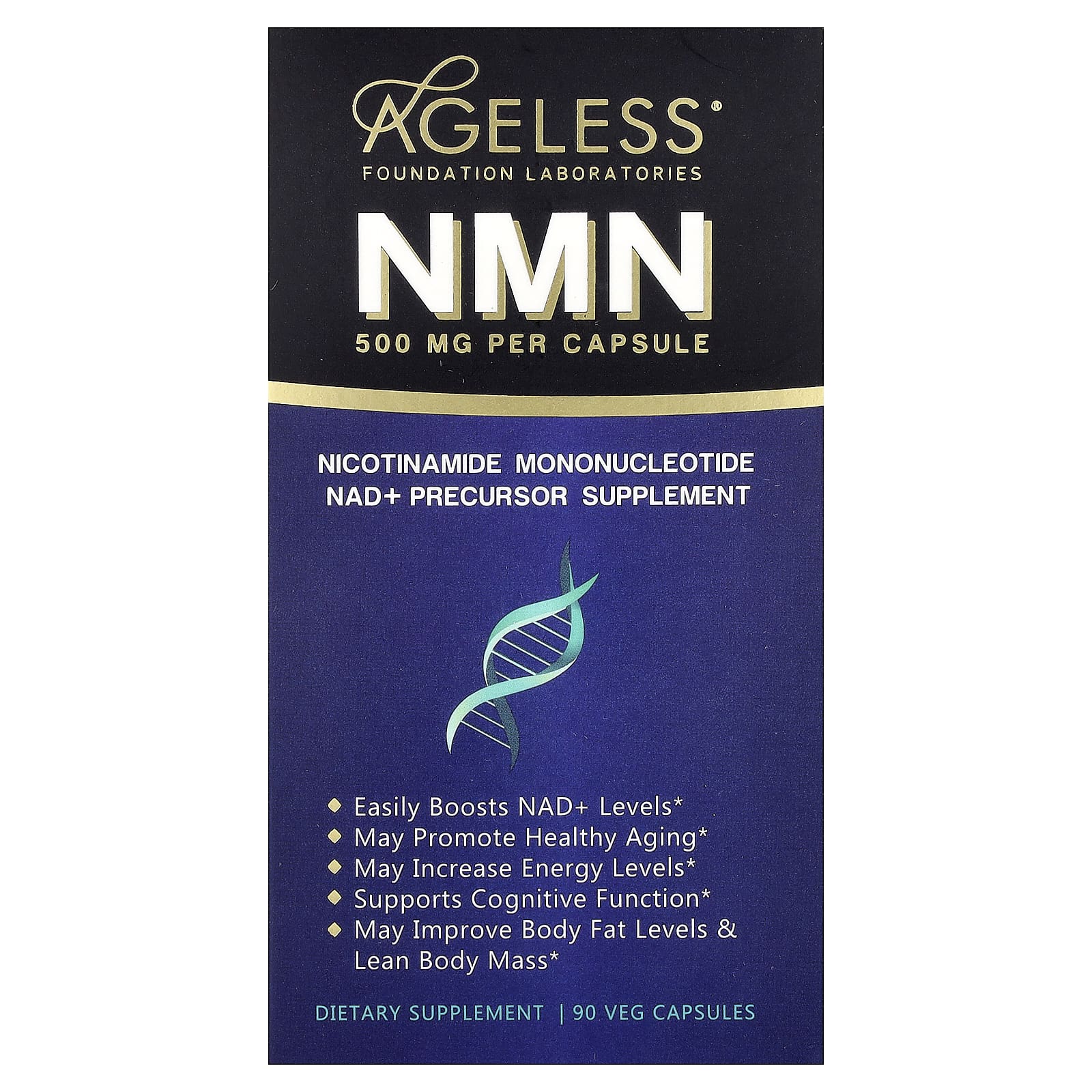 Ageless Foundation Laboratories, NMN, 500 mg, 90 Veg Capsules