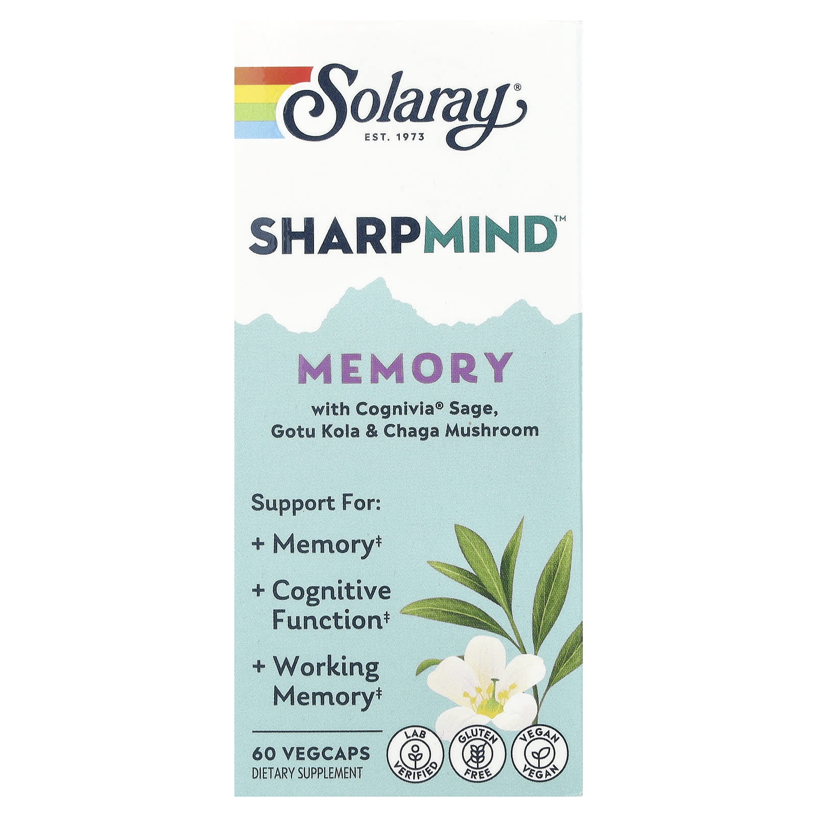 Solaray, Sharpmind™ Memory with Cognivia® Sage, Gotu Kola & Chaga Mushroom, 60 Vegcaps