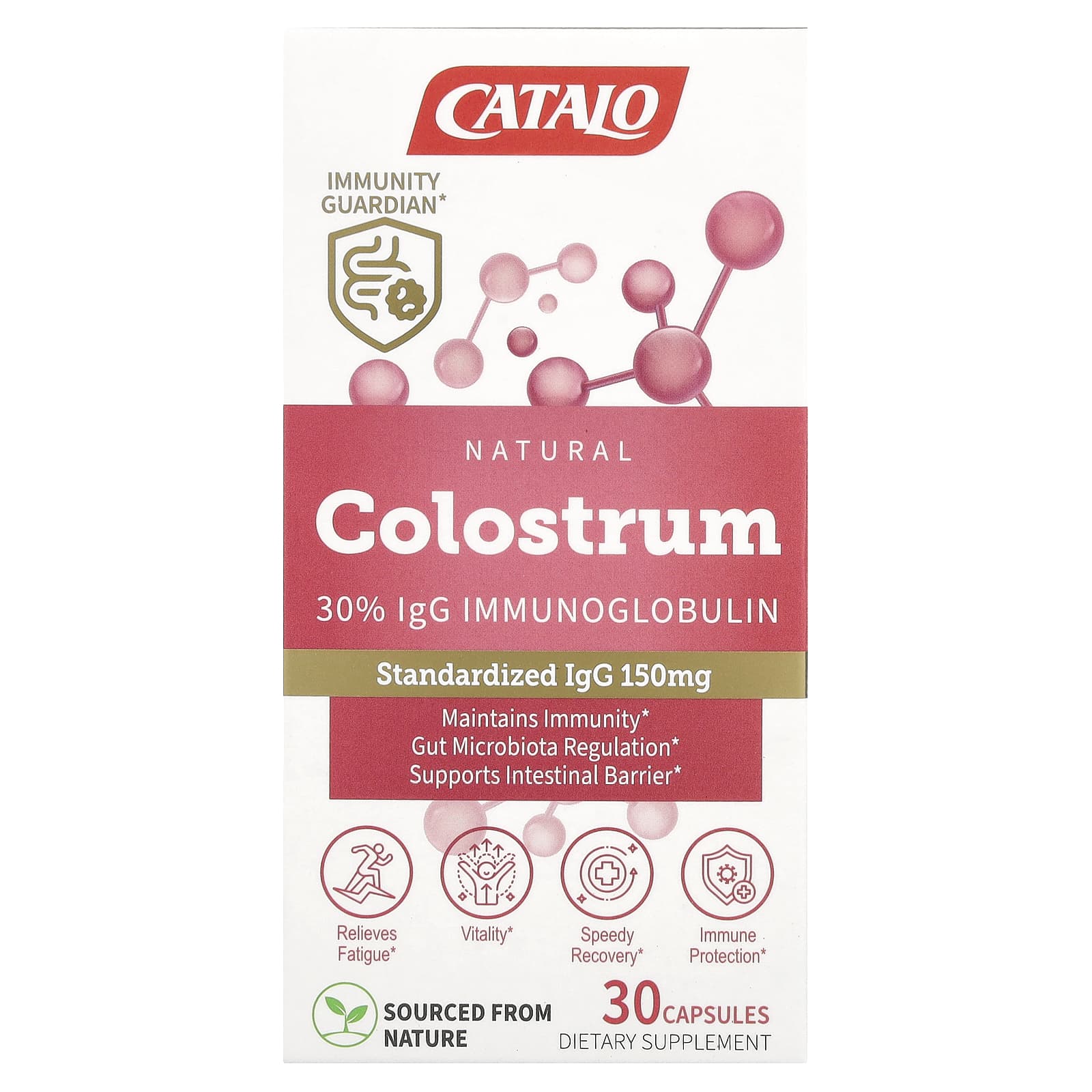 CATALO, Natural Colostrum 30% IgG Immunoglobulin, 30 Capsules (500 mg Per Capsule)