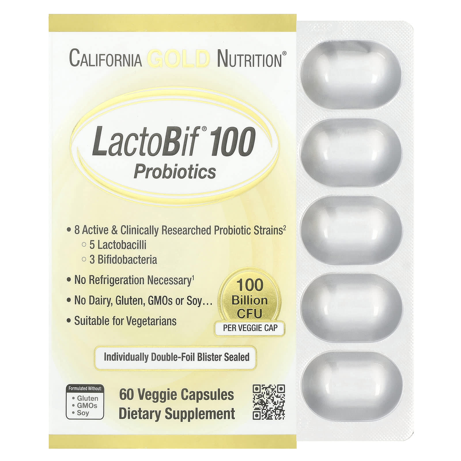 California Gold Nutrition, LactoBif® 100 Probiotics, 100 Billion CFU, 60 Veggie Capsules