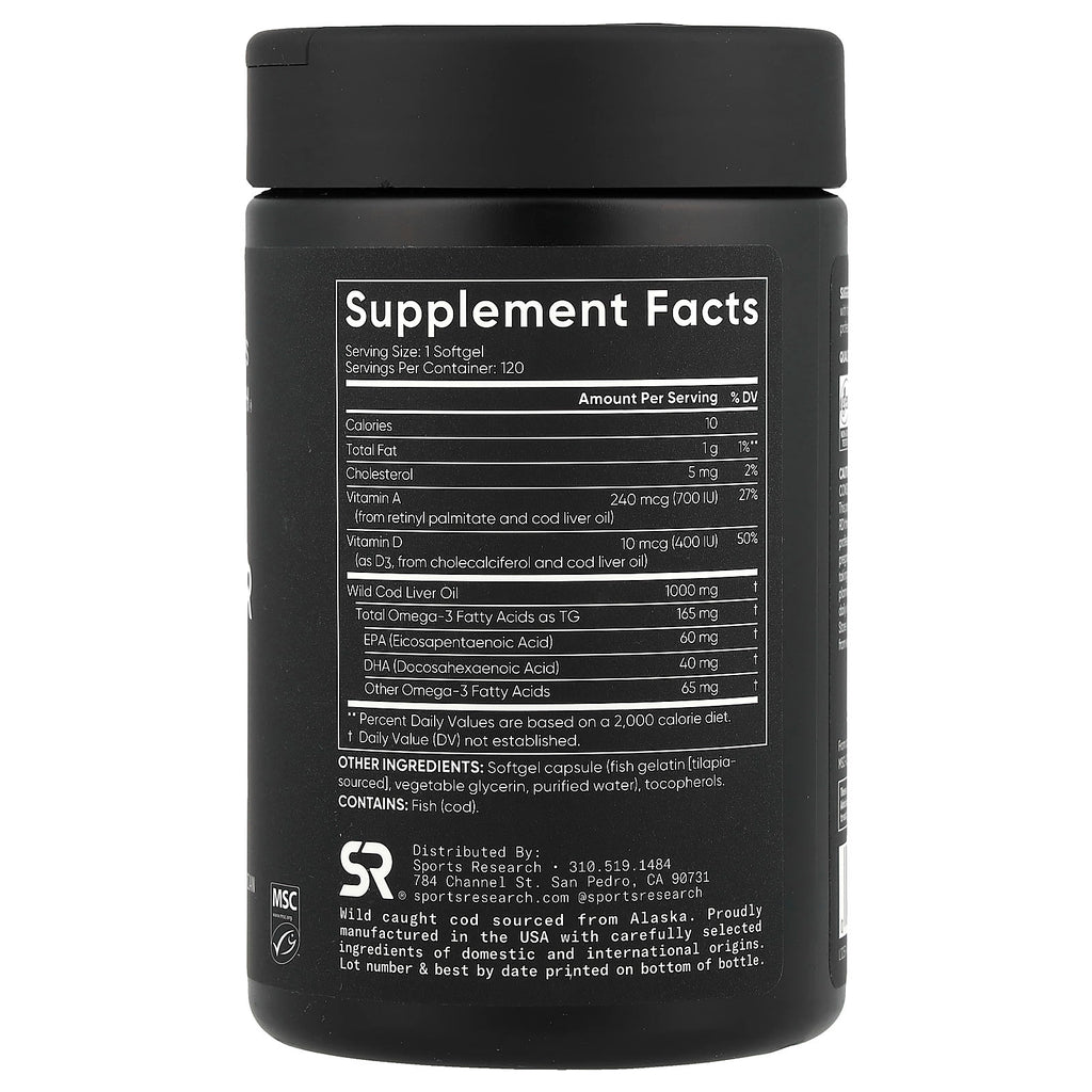 Sports Research, Alaskan Cod Liver Oil, 120 Softgels