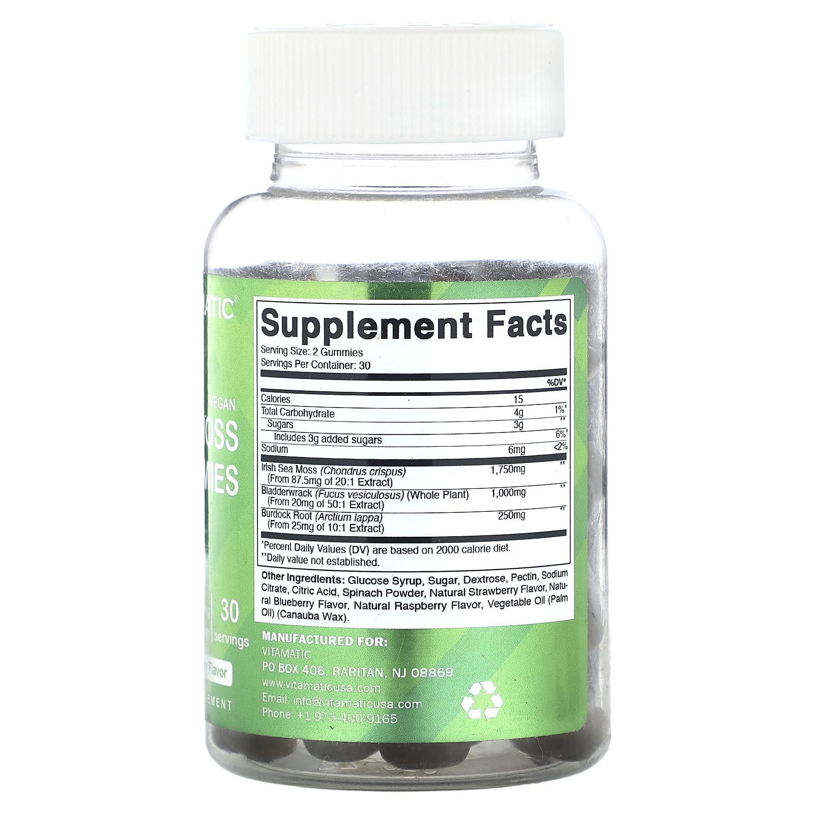 Vitamatic, Vegan Sea Moss Gummies, Natural Raspberry, 60 Gummies