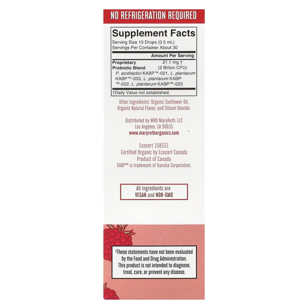 MaryRuth's, Organic Women's Precision Probiotic, Liquid Drops, Raspberry , 2 Billion CFU , 0.5 fl oz (15 ml)