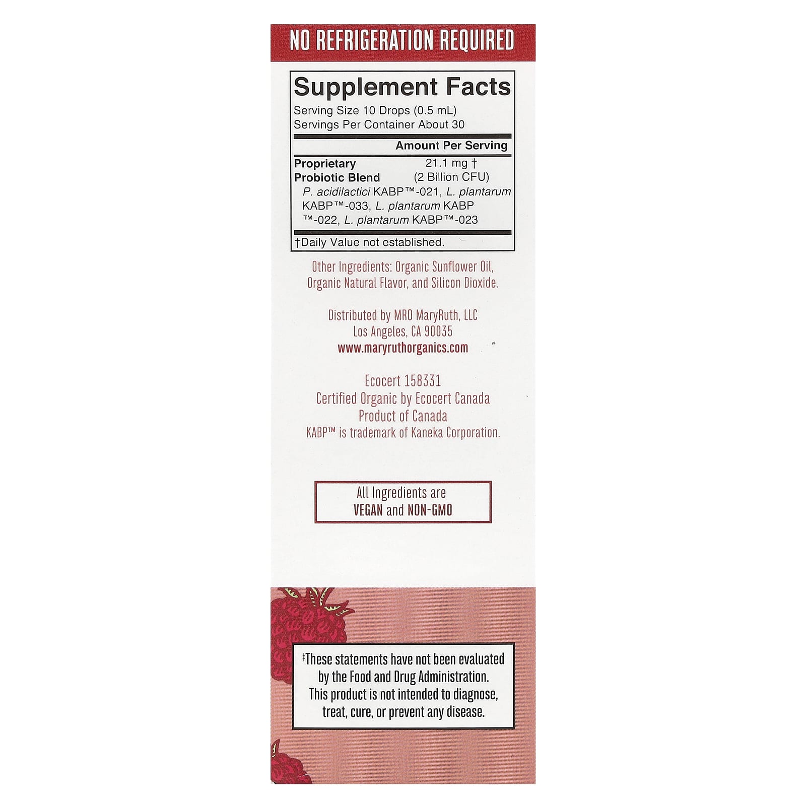 MaryRuth's, Organic Women's Precision Probiotic, Liquid Drops, Raspberry , 2 Billion CFU , 0.5 fl oz (15 ml)