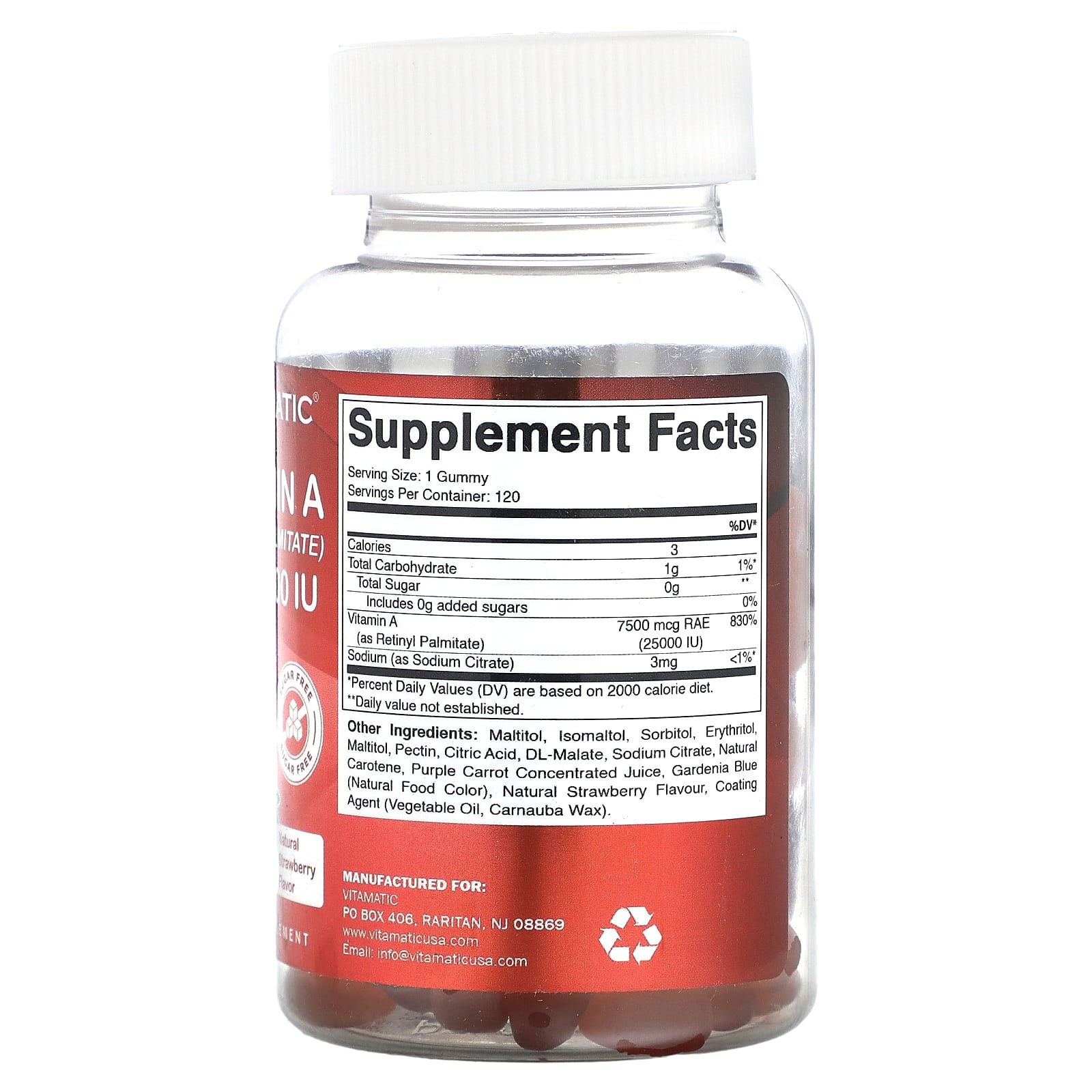 Vitamatic, Vitamin A (Retinyl Palmitate), Natural Strawberry, 25,000 IU, 120 Gummies