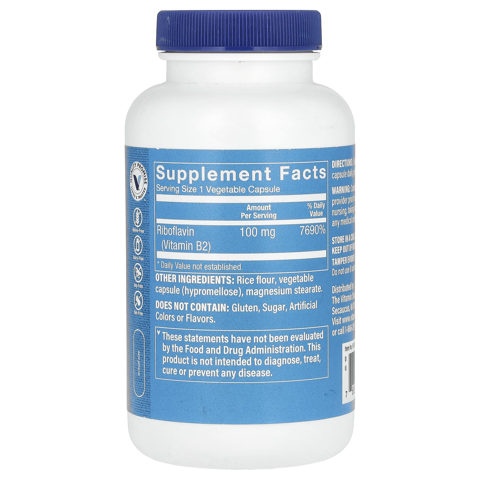 The Vitamin Shoppe, Vitamin B2 Riboflavin, 100 mg, 300 Vegetable Capsules