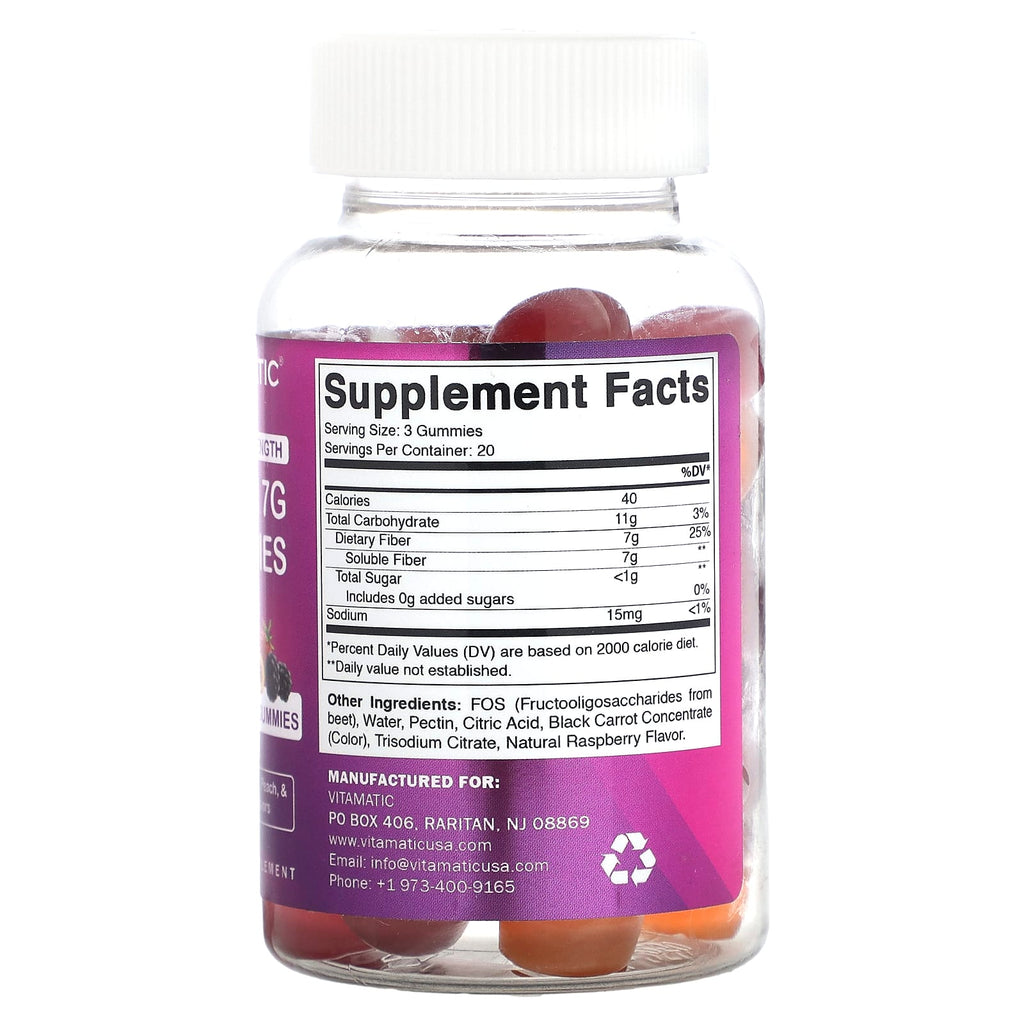 Vitamatic, Fiber Gummies, Natural Blackberry, Peach, & Strawberry, 60 Gummies