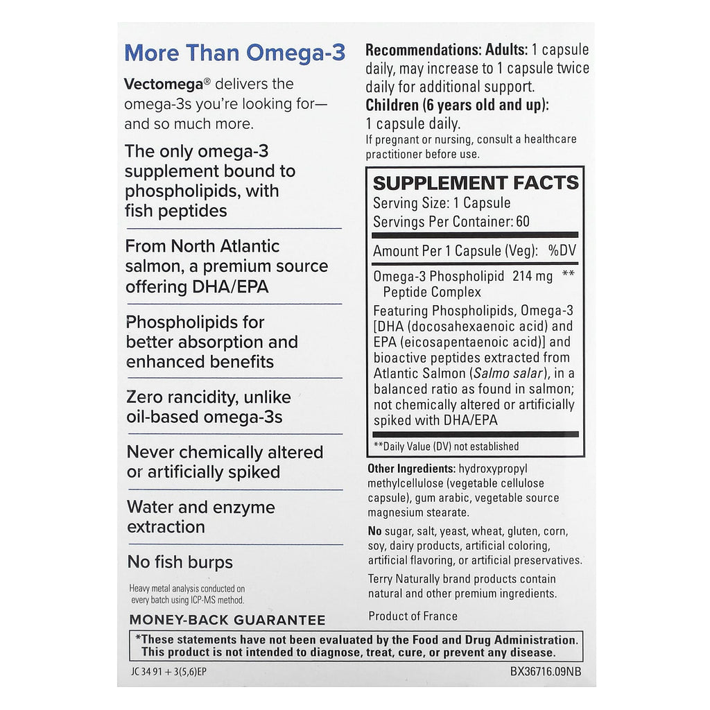 Terry Naturally, Vectomega, Salmon Omega-3 EPA/DHA, 60 Capsules (214 mg per Capsule)