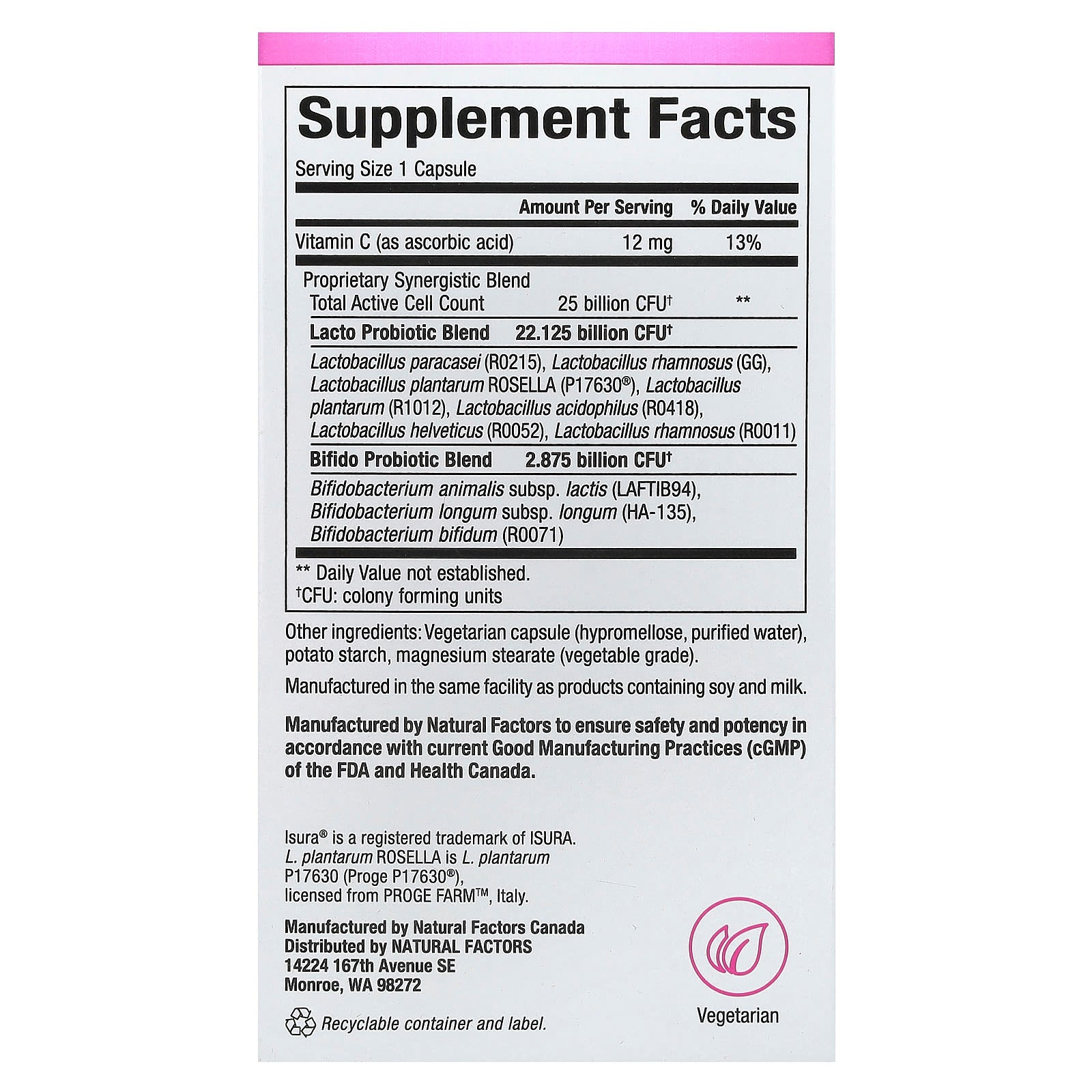 Natural Factors, Ultimate Probiotic Women's Every Day, 25 Billion , 30 Vegetarian Capsules
