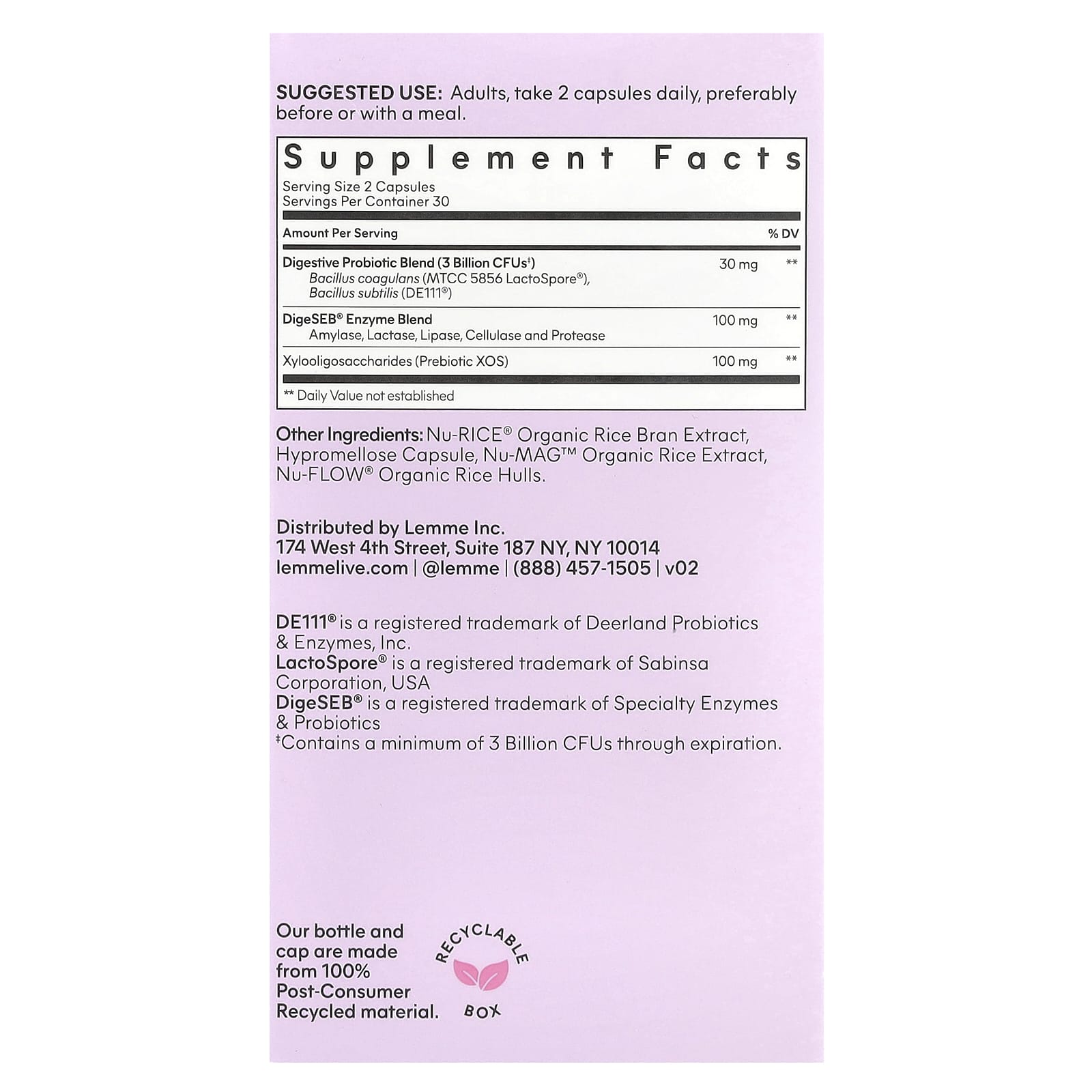 Lemme, Debloat, Daily Digestive Enzymes & Probiotics, 60 Vegan Capsules