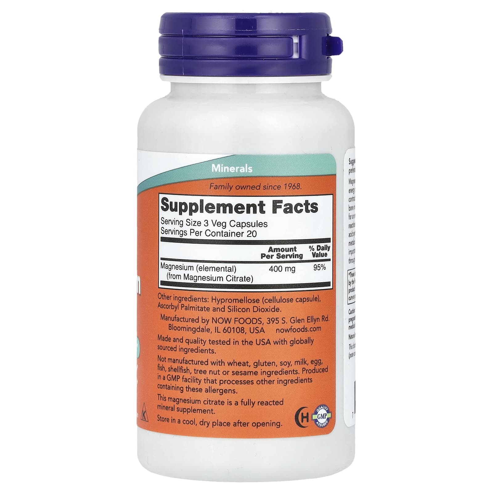 NOW Foods, Magnesium Citrate, 60 Veg Capsules (133 mg per Capsule)