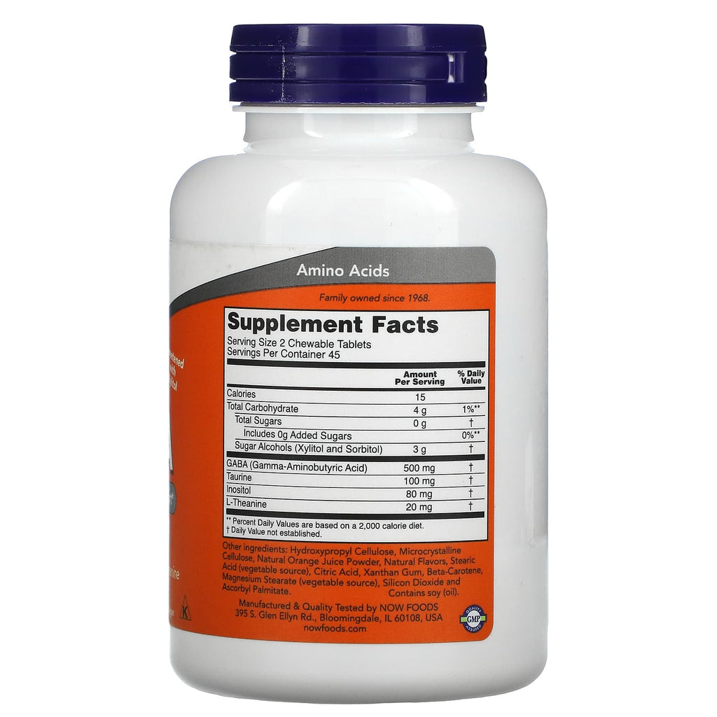 NOW Foods, Chewable GABA, Natural Orange Flavor, 90 Chewables