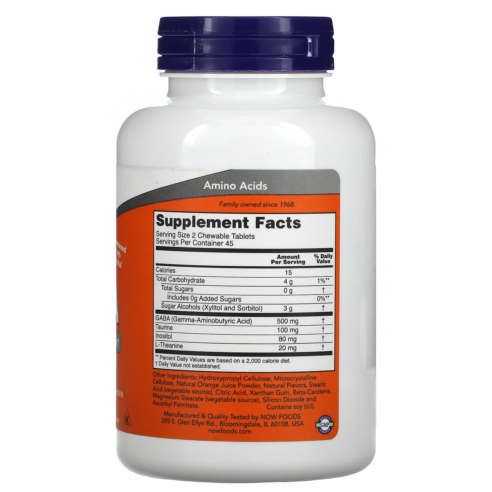 NOW Foods, Chewable GABA, Natural Orange Flavor, 90 Chewables