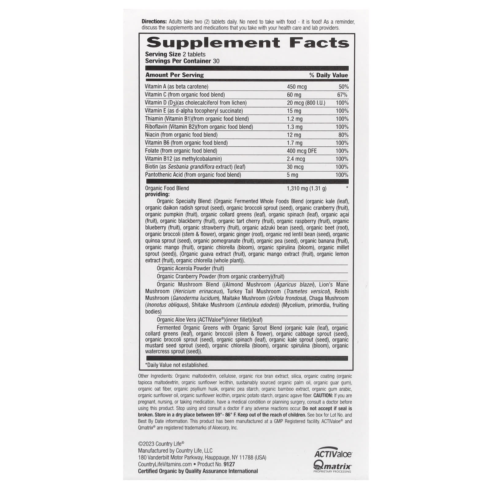 Country Life, Realfood Organics, Multivitamin For Women, 60 Easy-to-Swallow Tablets