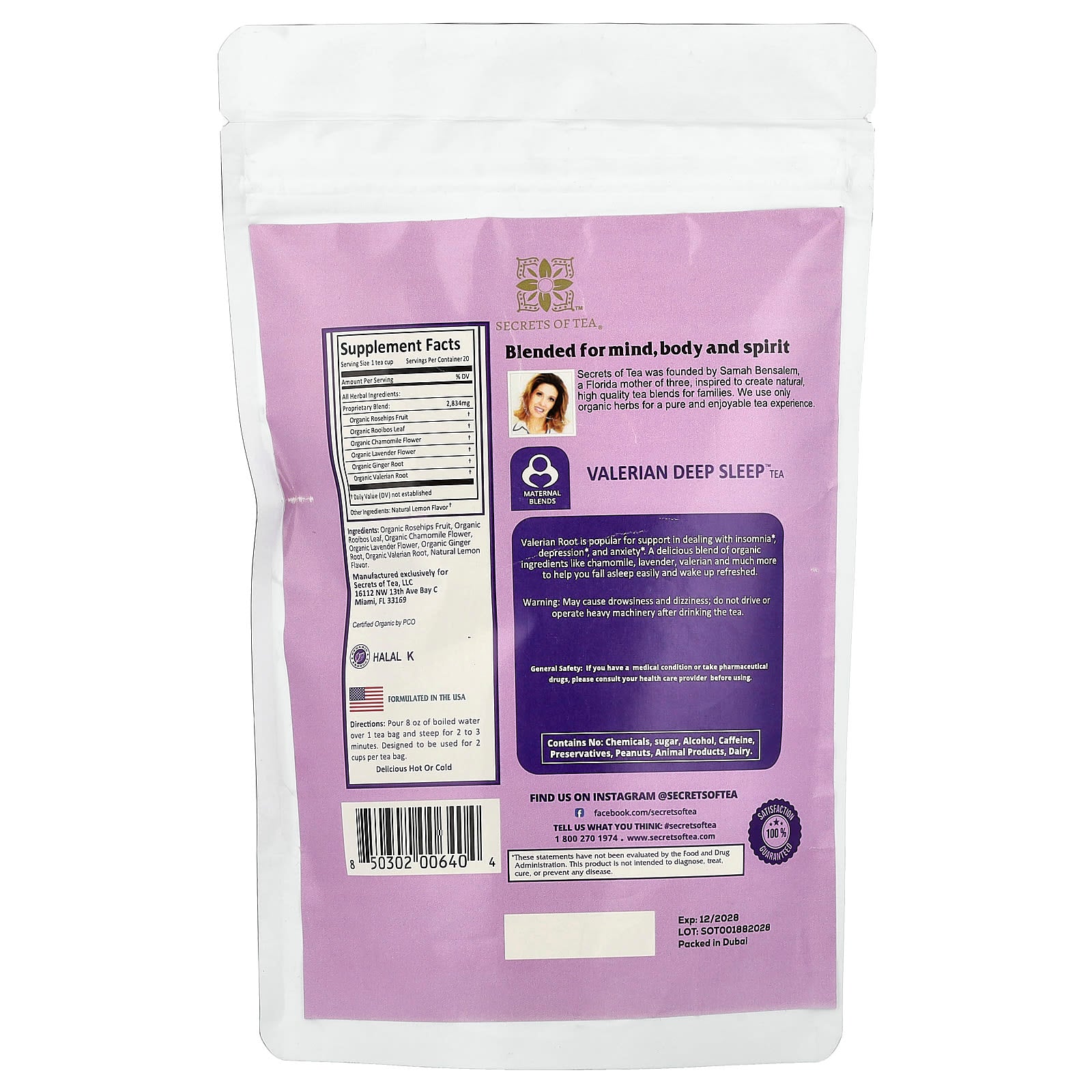 Secrets of Tea, Organic Valerian Deep Sleep™ Tea, Caffeine Free, 20 Tea Bags, 1.4 oz (40 g)